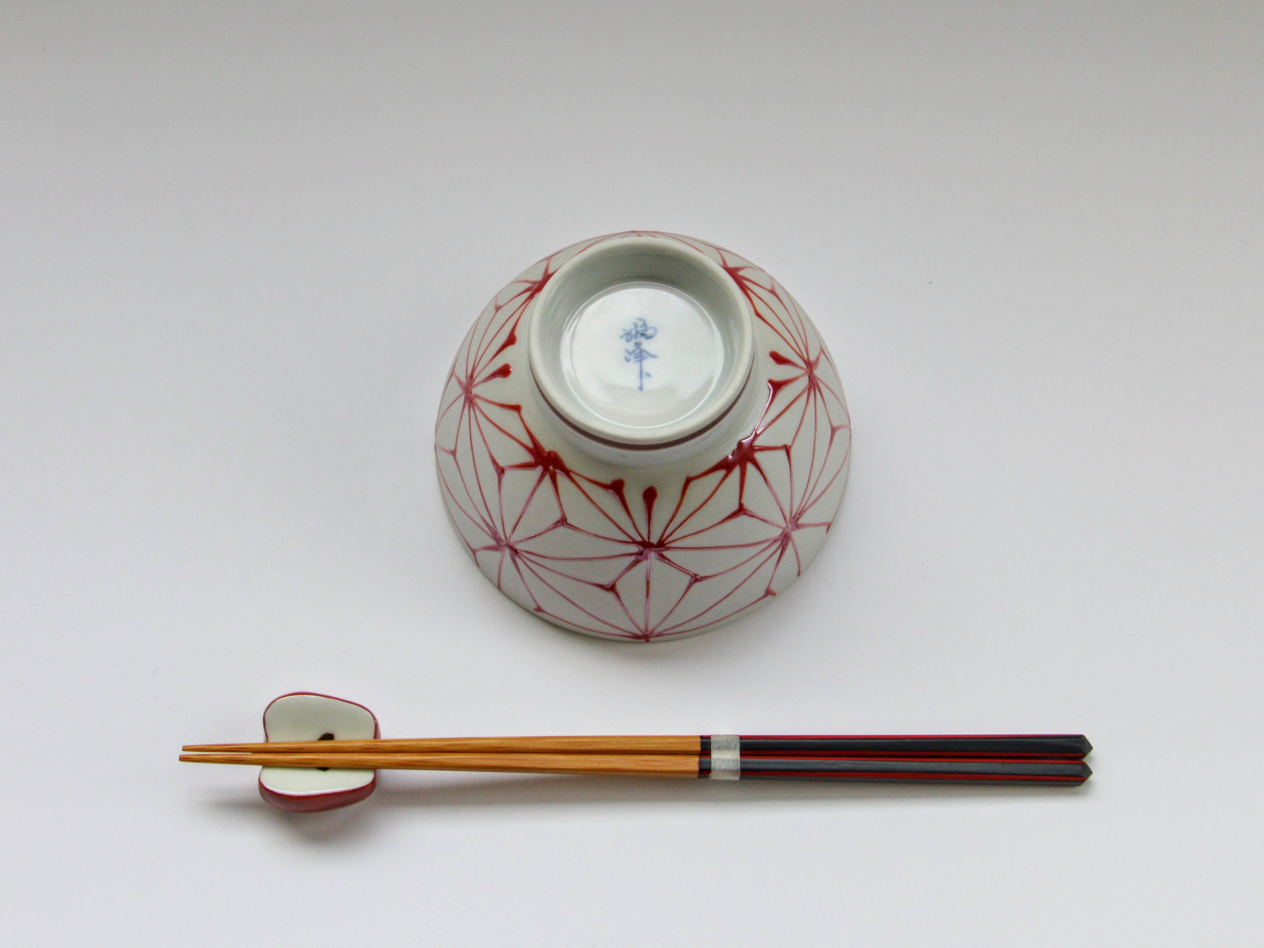 一珍麻の葉もてなし飯碗 小 赤【福峰窯】