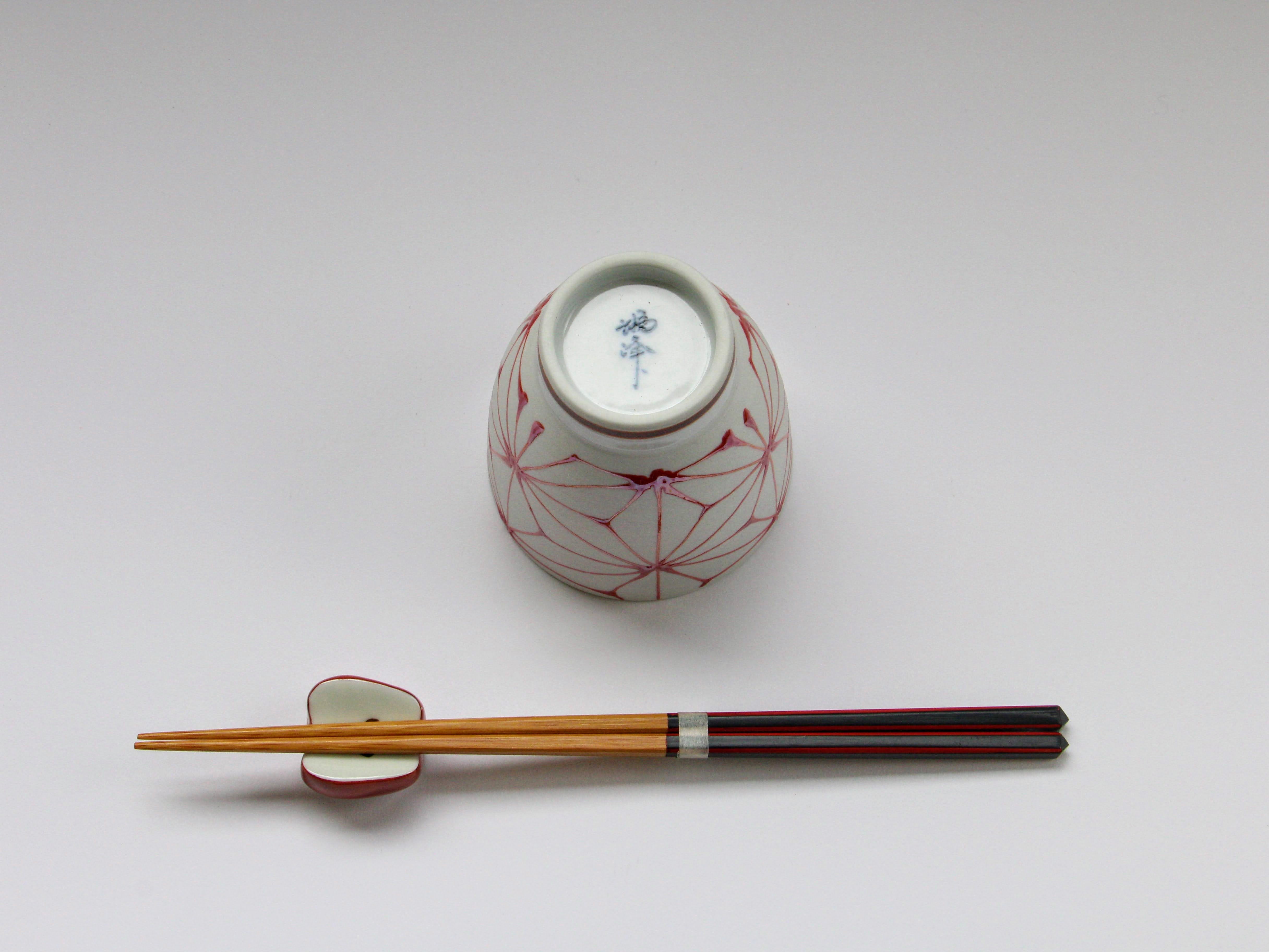 一珍麻の葉もてなしコップ 小 赤【福峰窯】