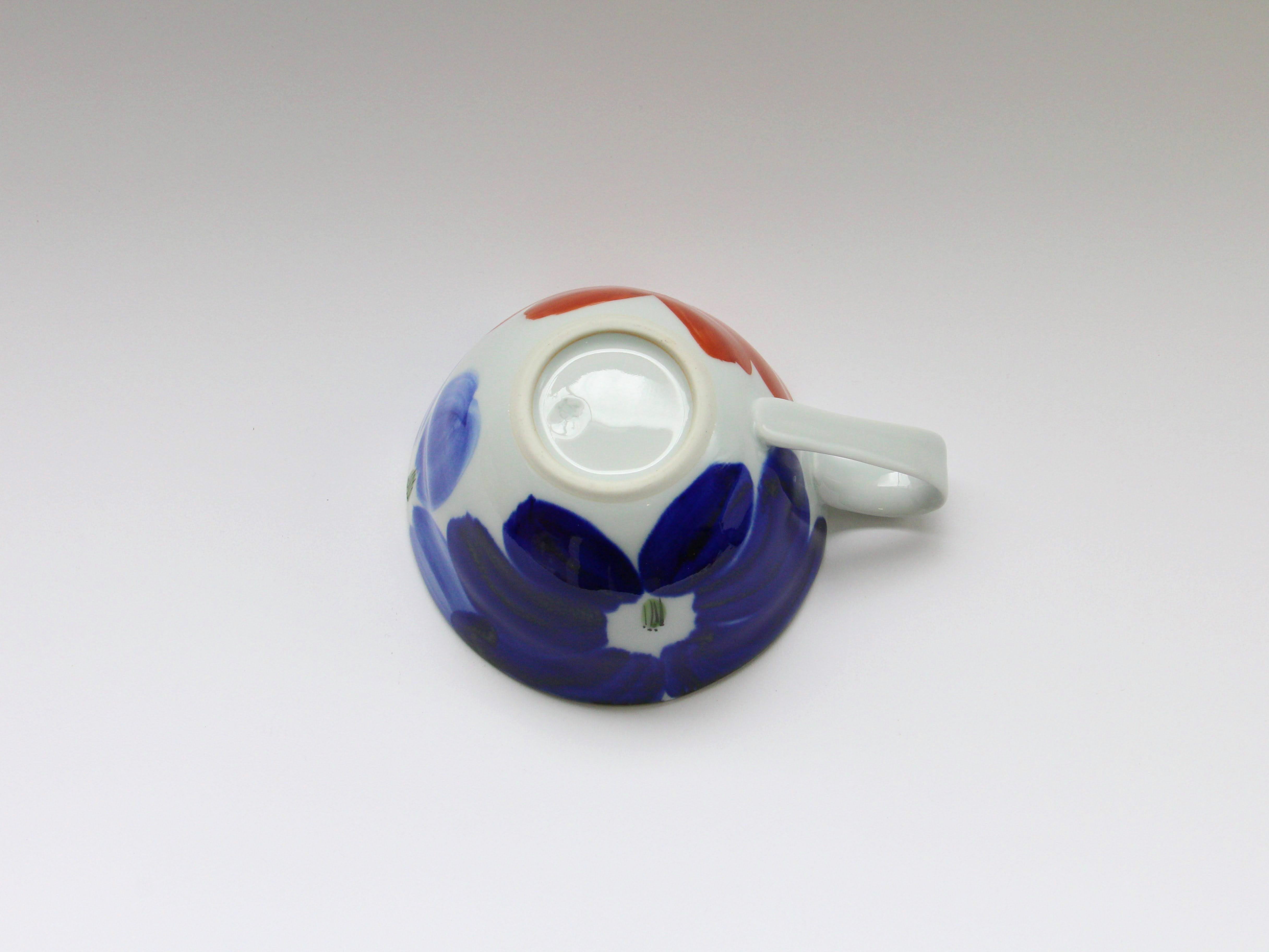 藍花スープカップ 赤【敏彩窯】