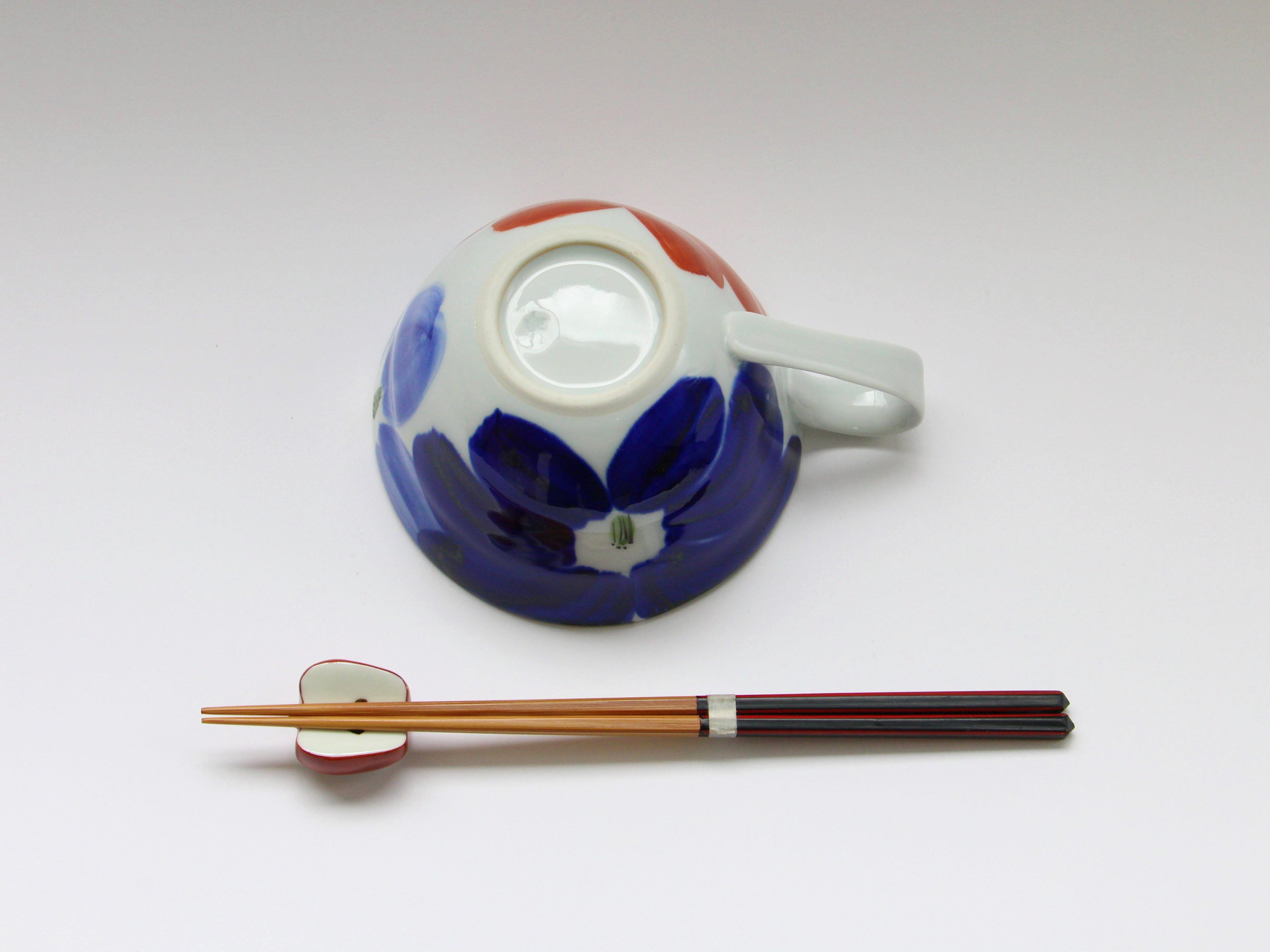 藍花スープカップ 赤【敏彩窯】