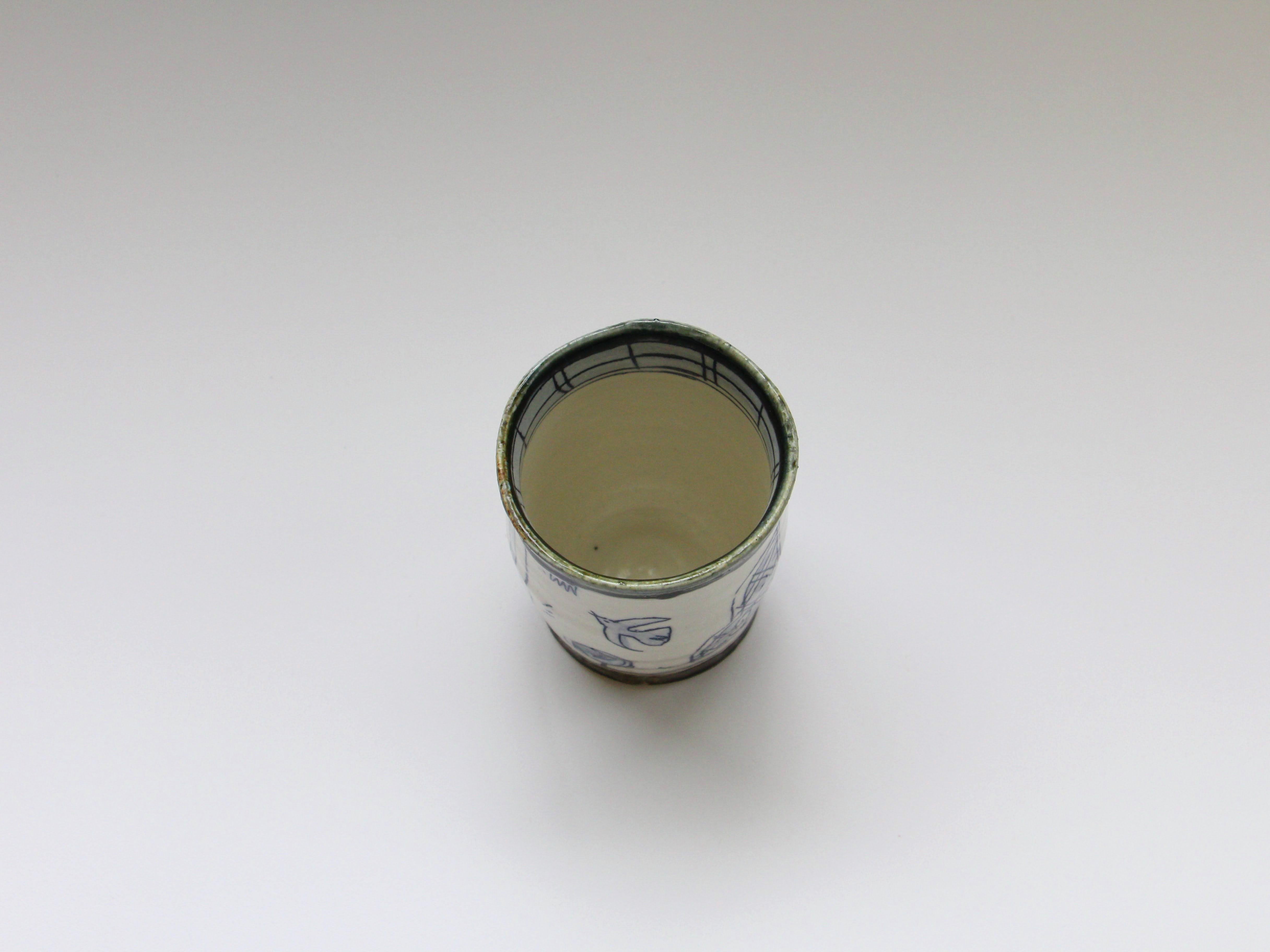 湯呑 青 花と鳥【加藤淳】