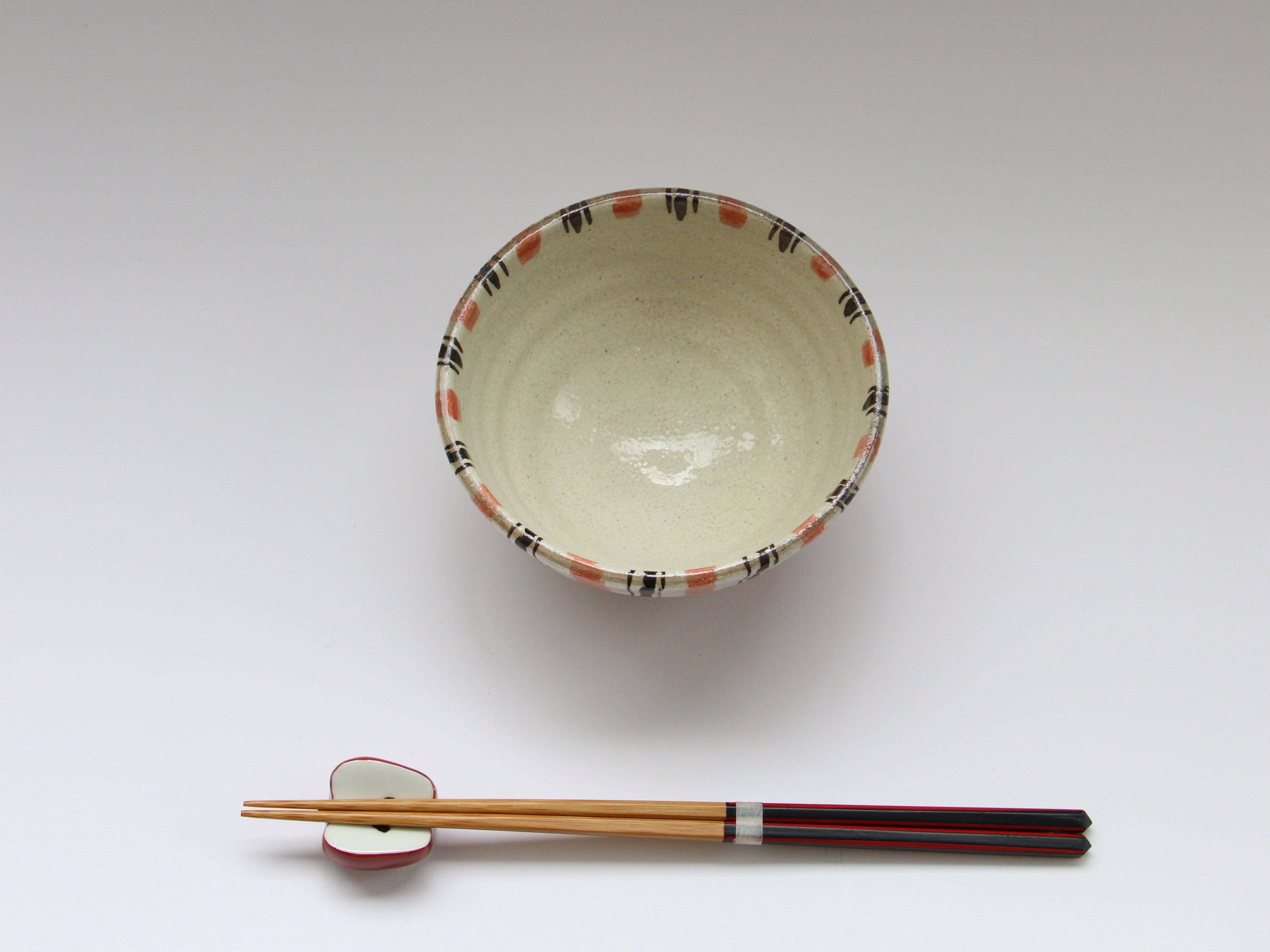 粉引鉄線十草飯碗 赤【赤根真次】