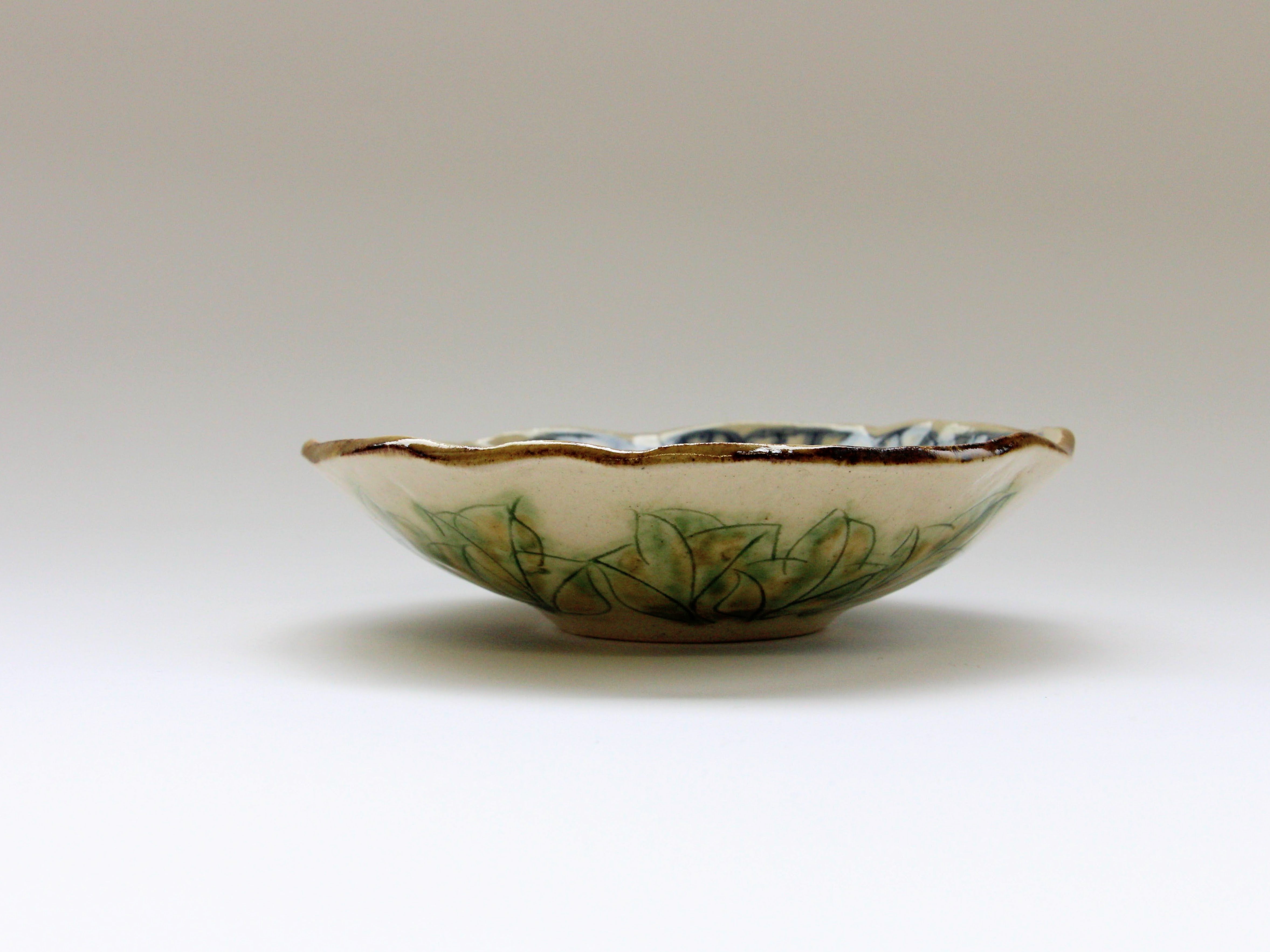 牡丹花5寸浅鉢 青【加藤芳平】