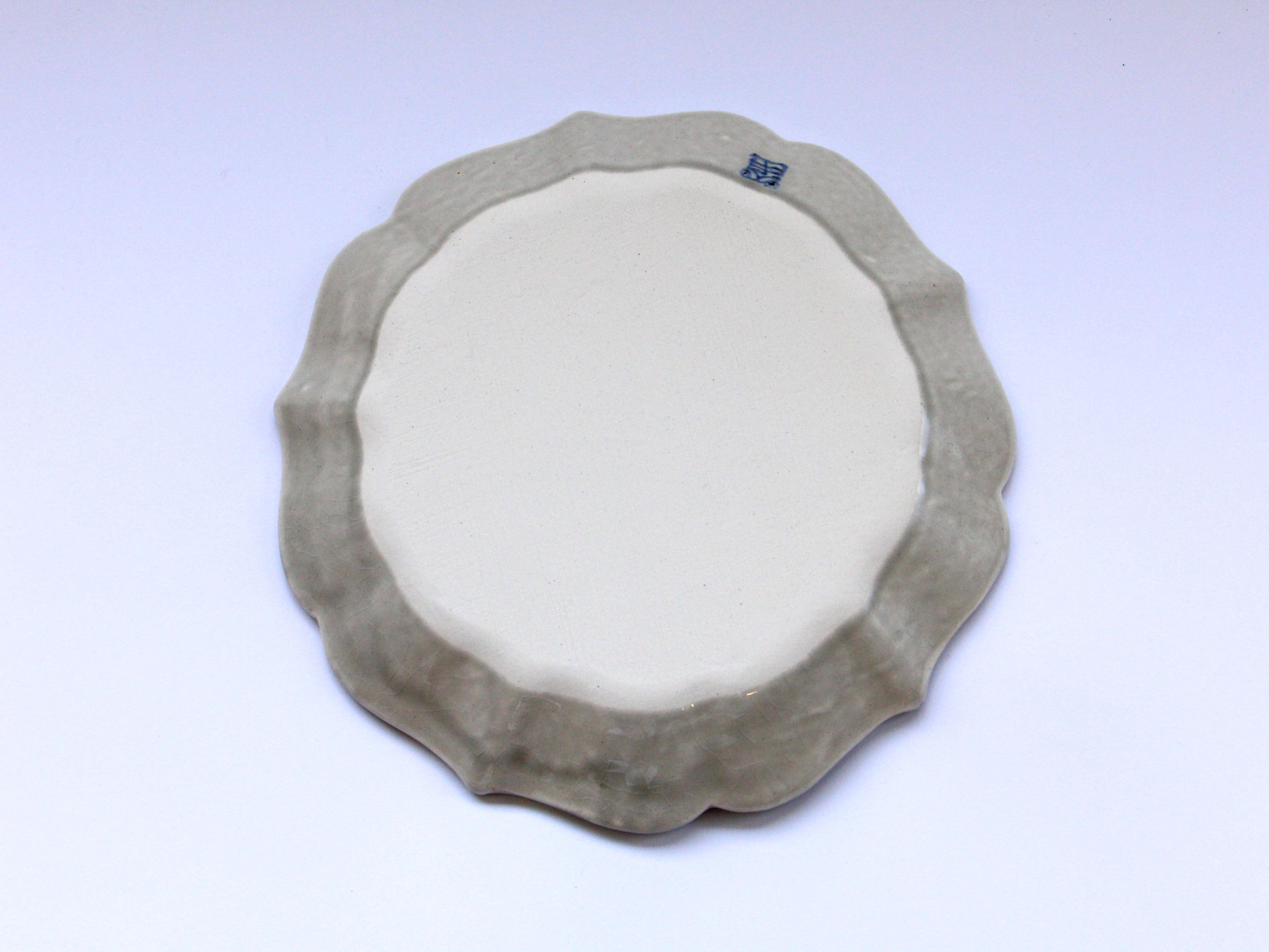 金彩灰泥釉草花紋桔梗皿 大【喜鶴製陶】