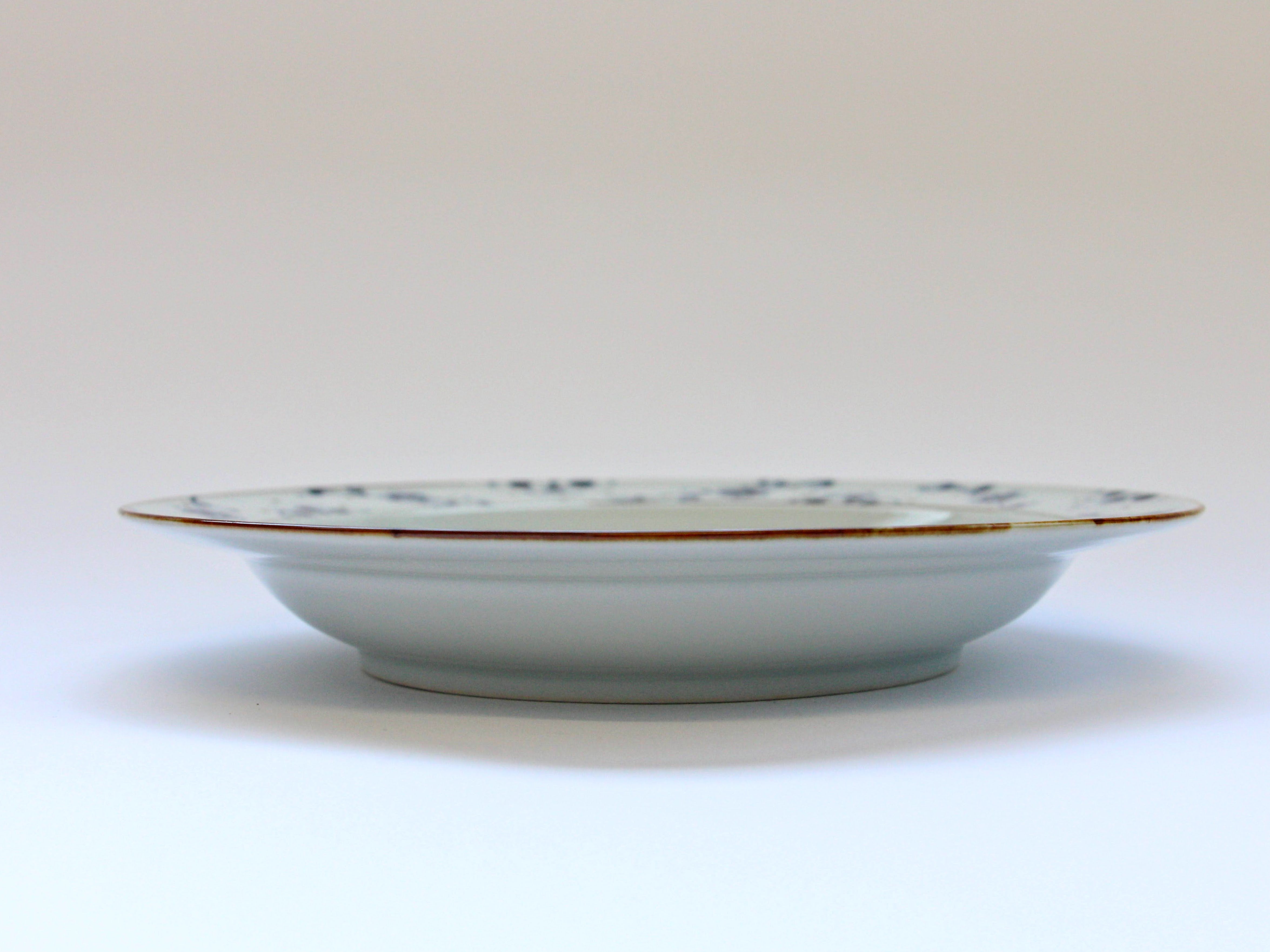 つる花唐草リムプレート 青 大【徳七窯】