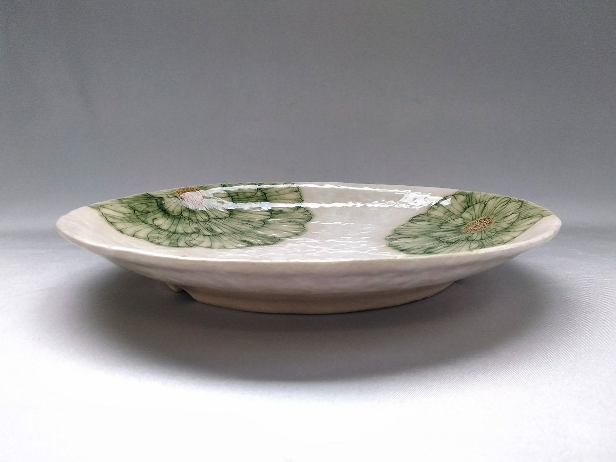 粉引地牡丹7.5寸丸皿 緑【加藤芳平】