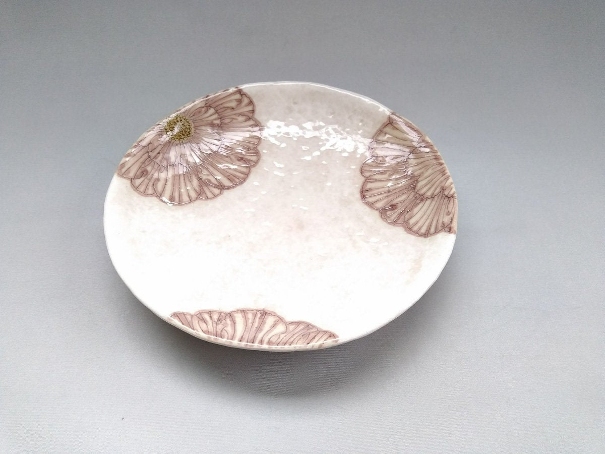 粉引地牡丹6.5寸丸皿 紫【加藤芳平】