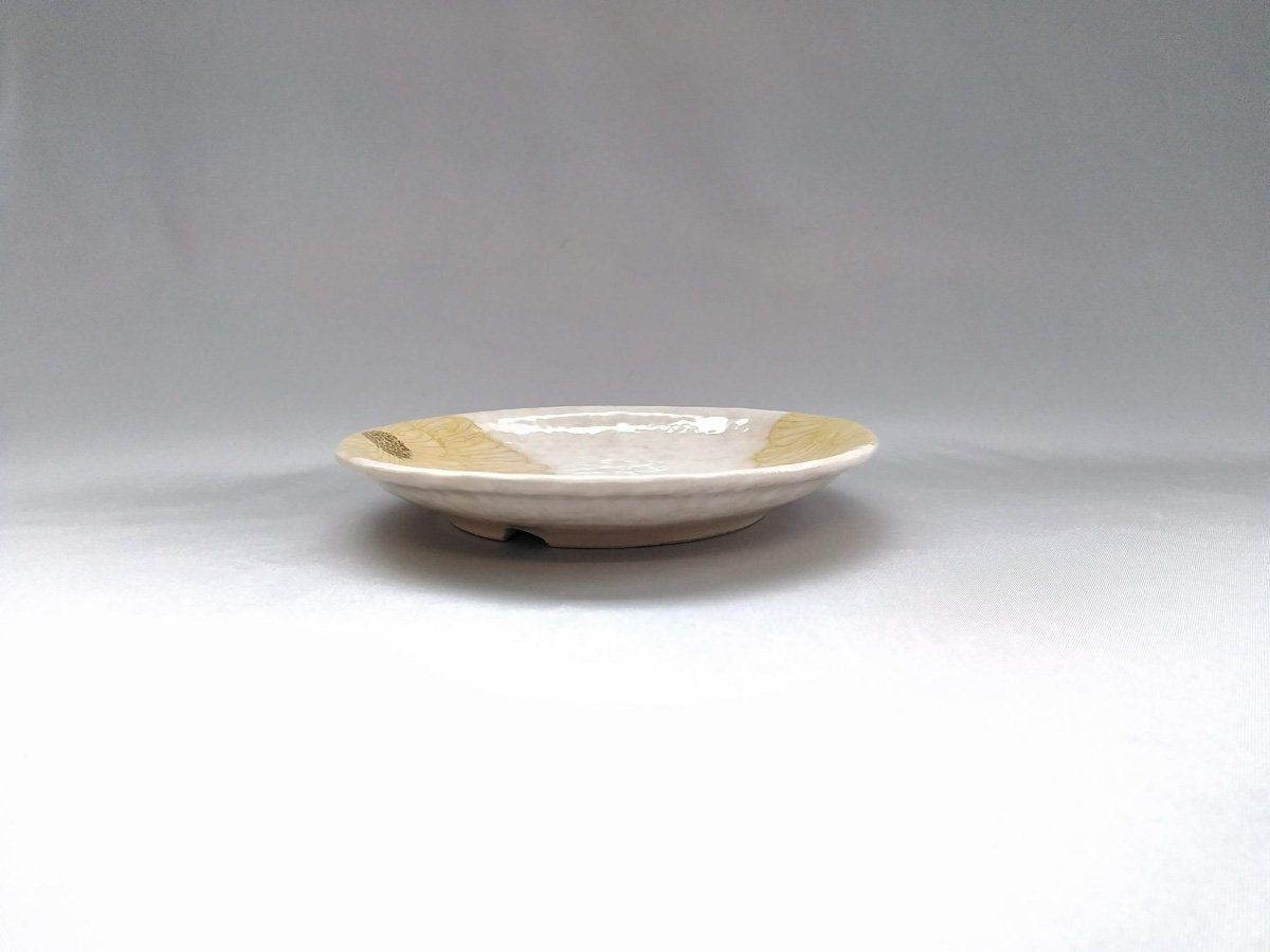 粉引地牡丹5.5寸丸皿 黄【加藤芳平】