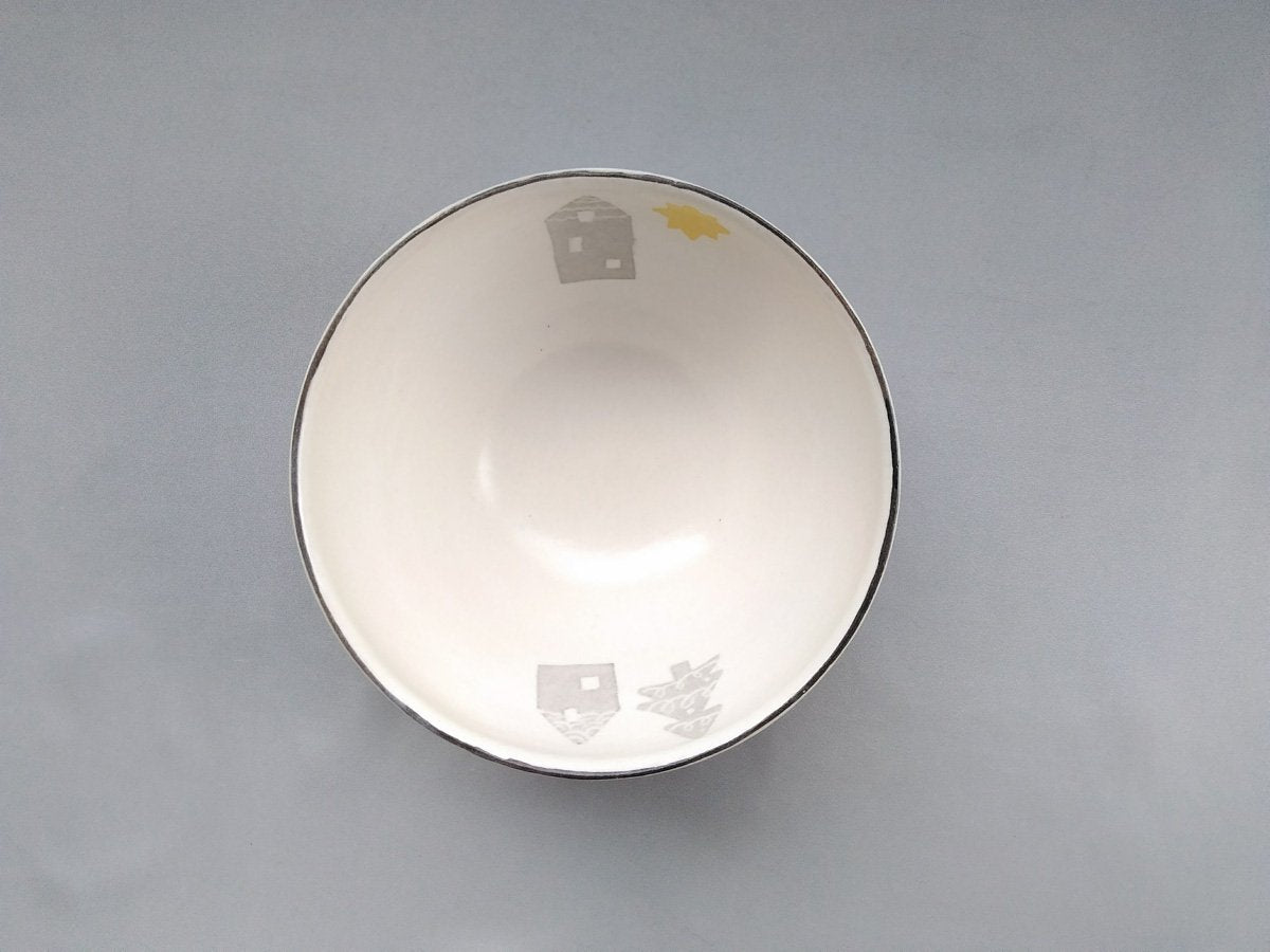 和紙染グレー黄メルヘン深ボウル【安見工房】