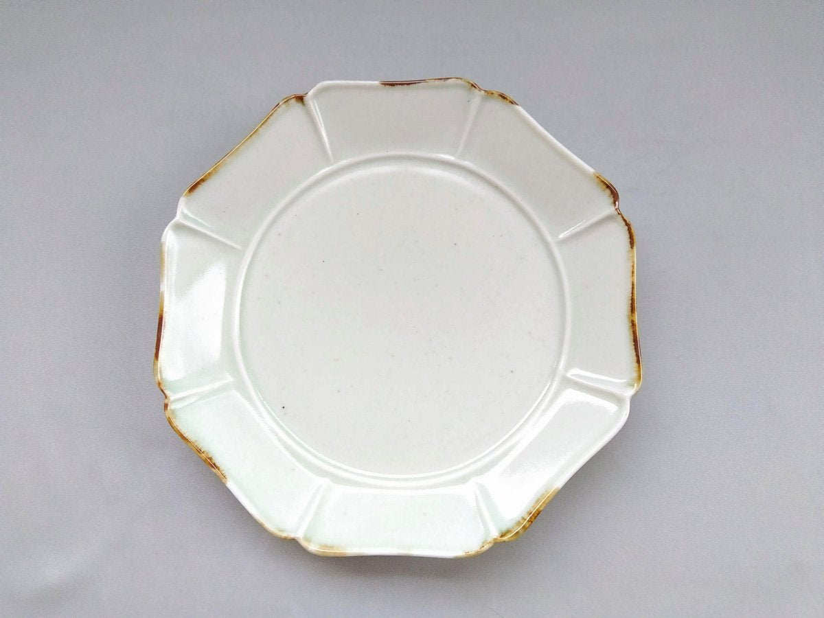 渕錆灰釉八方7寸皿【陶房青】