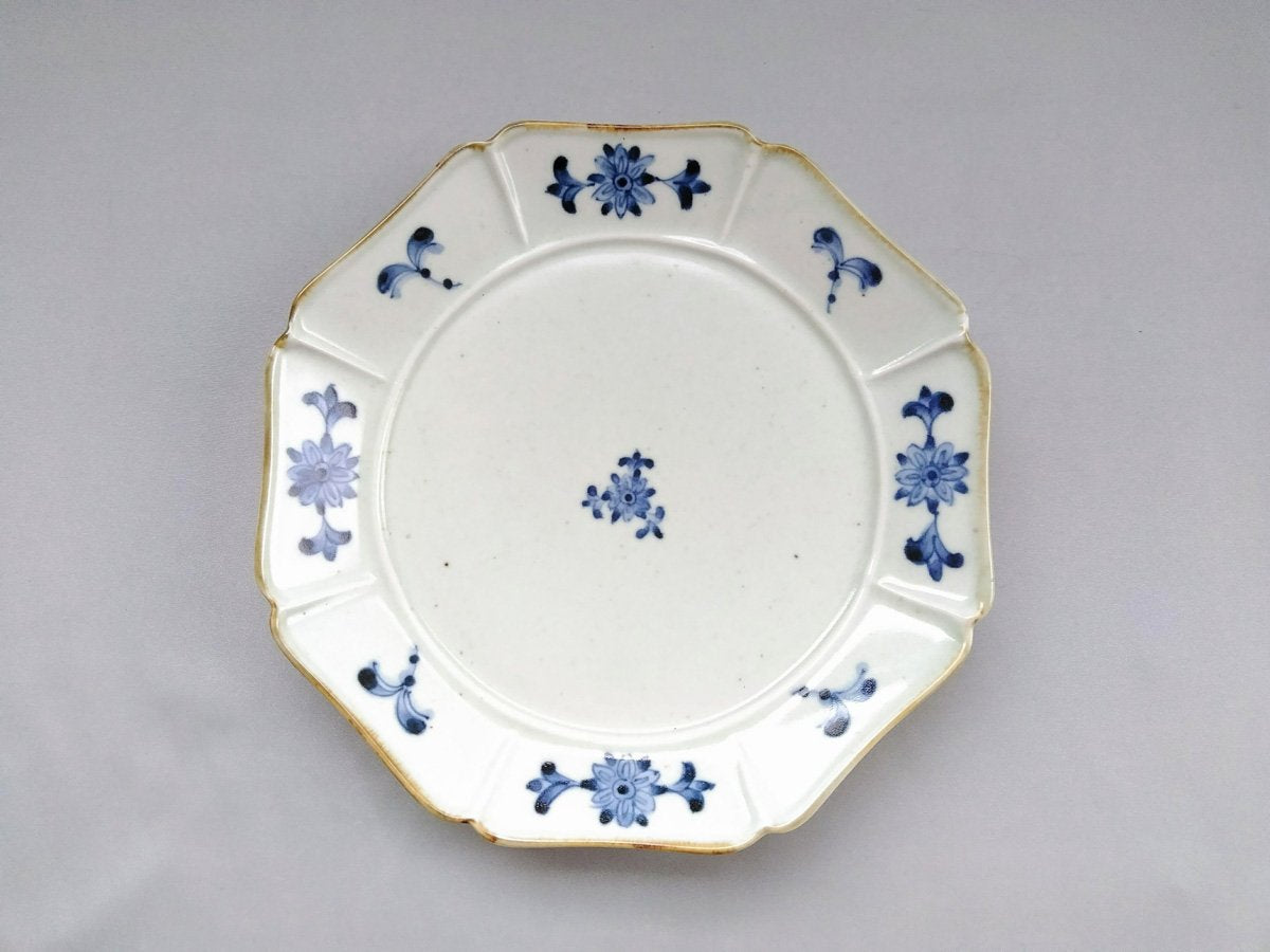 古染花八方7寸皿【陶房青】