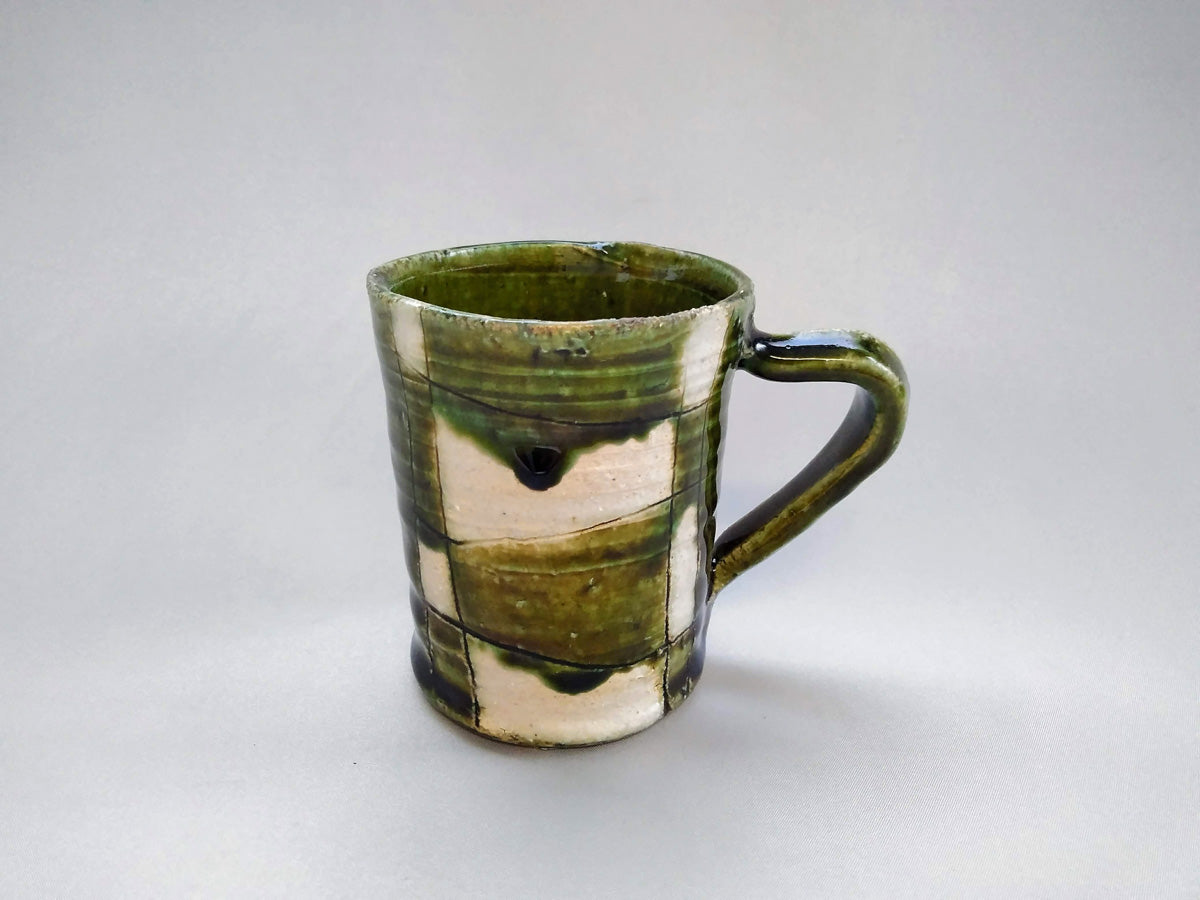 織部白抜チェック筒マグ【山本一仁】