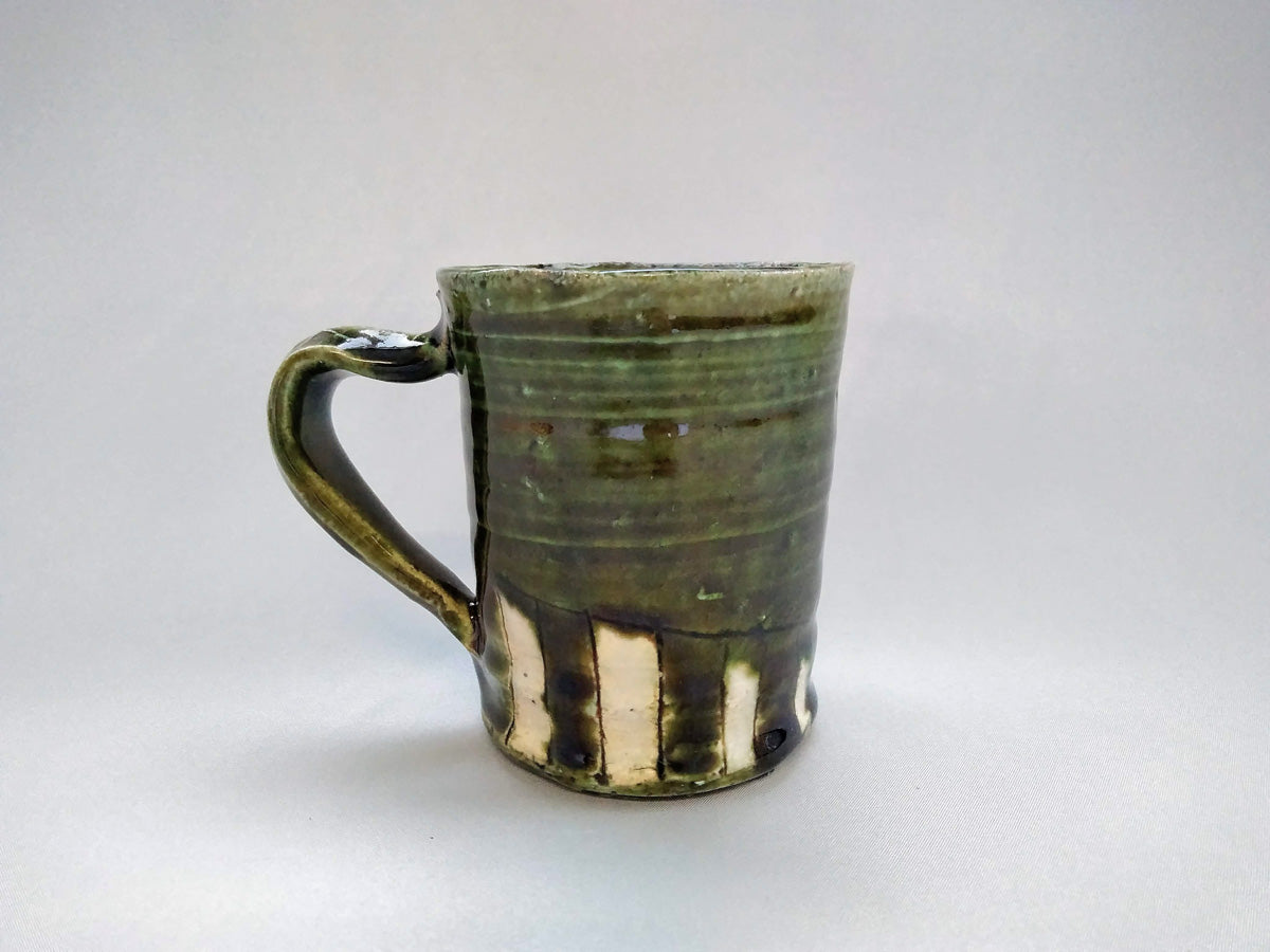 織部白抜チェック筒マグ【山本一仁】