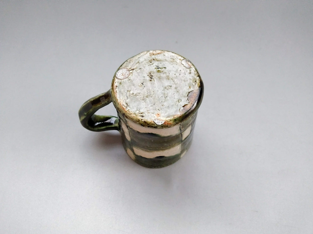 織部白抜チェック筒マグ【山本一仁】