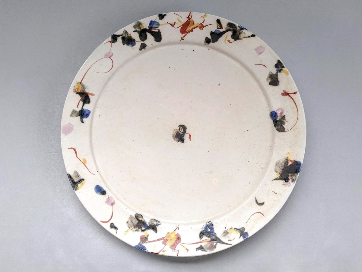 色絵渕呉須8寸リム皿【鈴木工友】