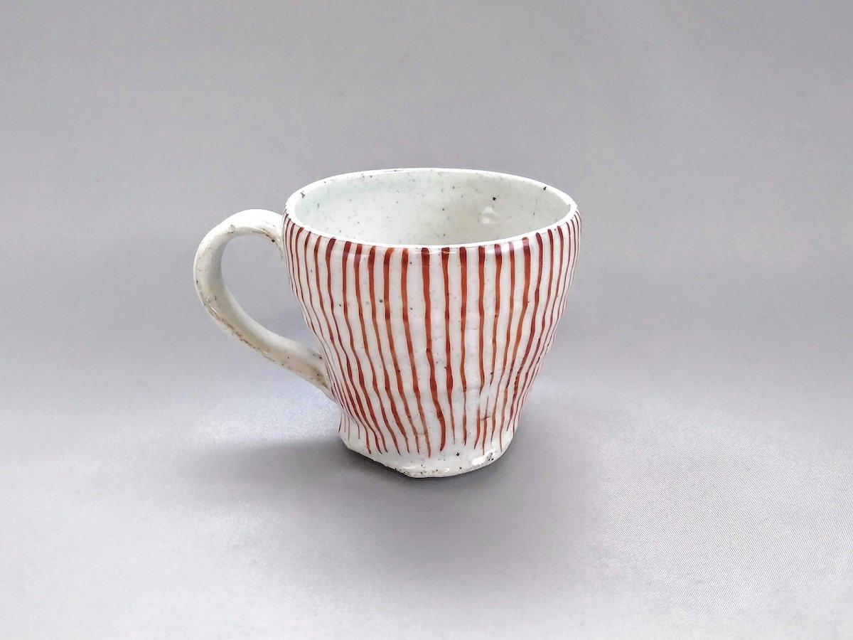 粉引十草面取マグ 赤【三浦繁久】