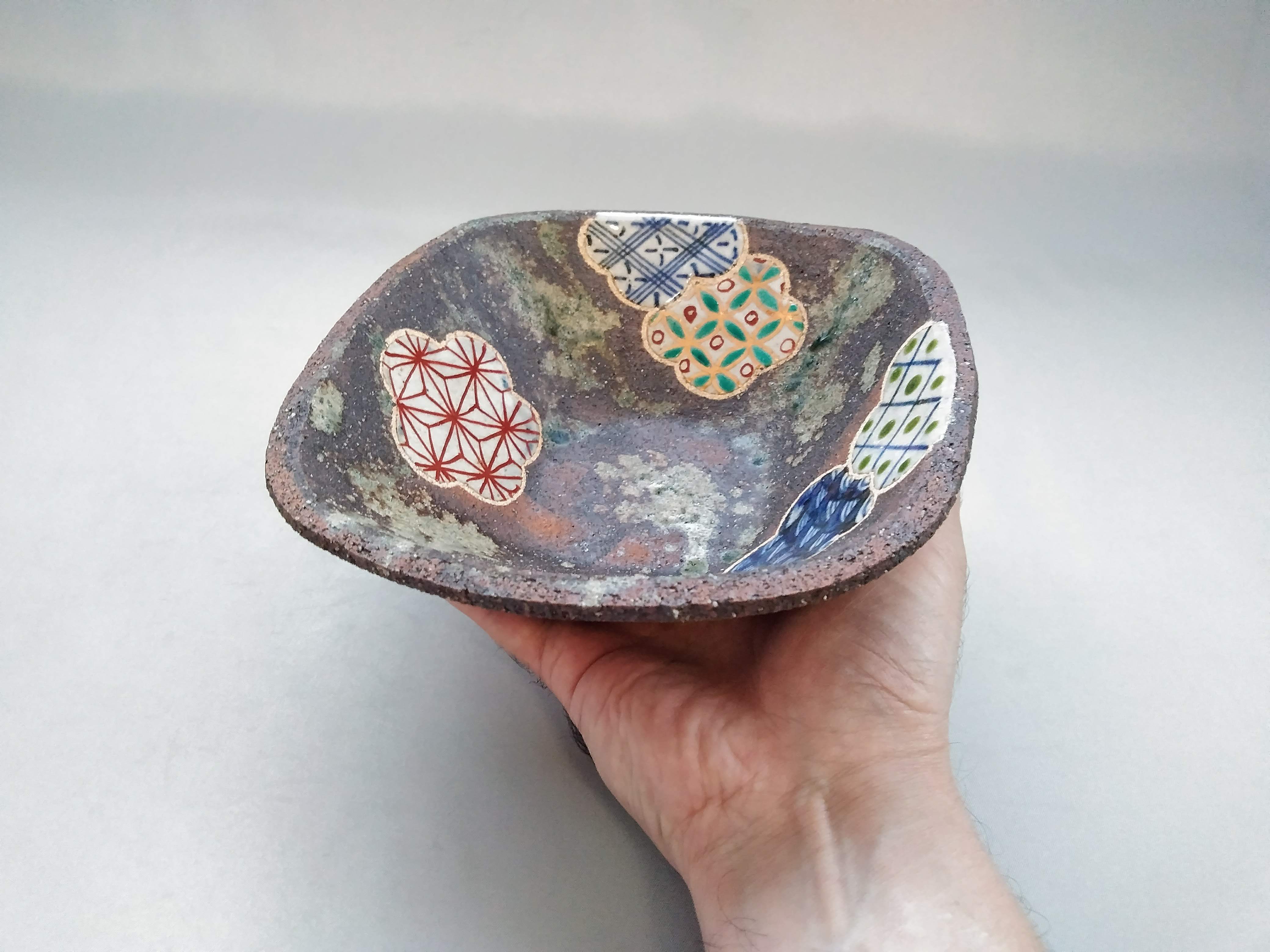 梅地紋角鉢【洸彩窯】