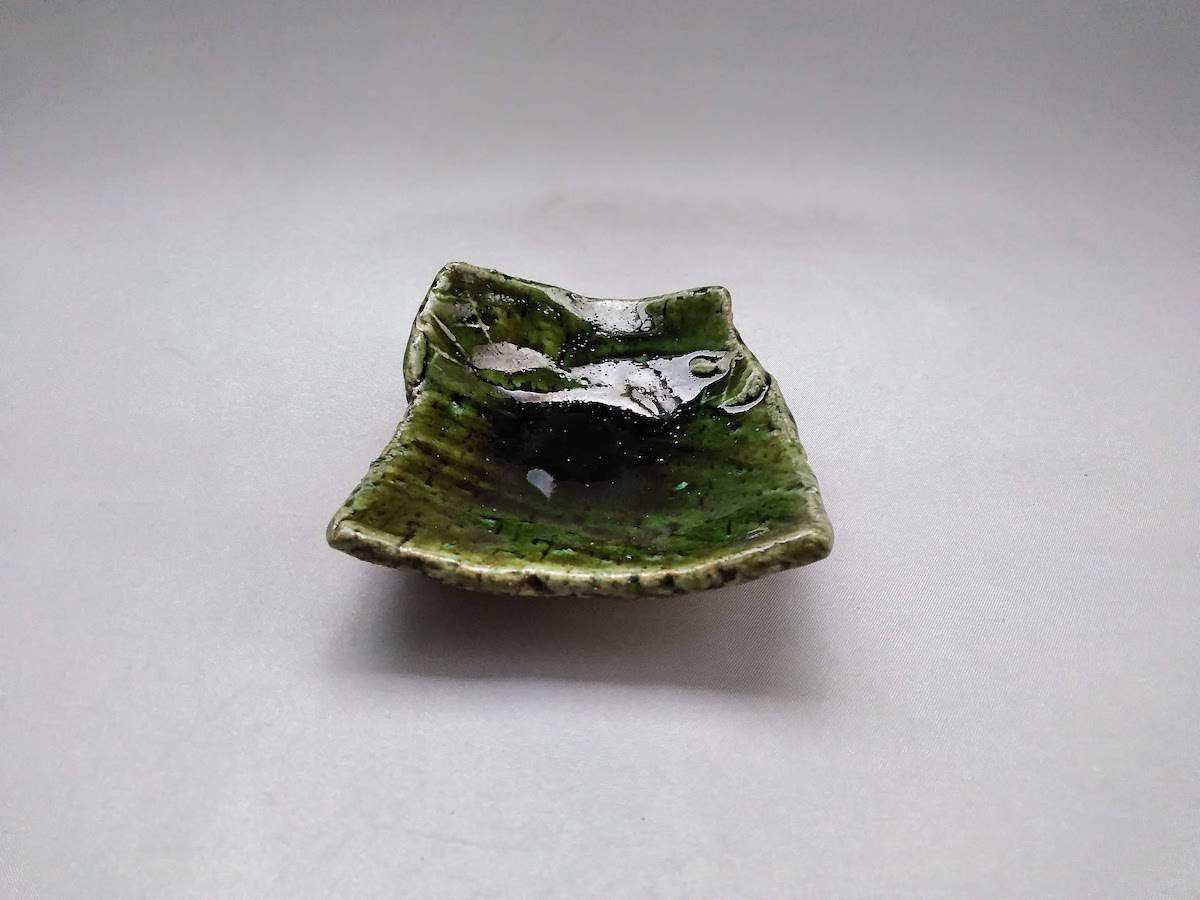 織部貼合角豆皿【山本一仁】