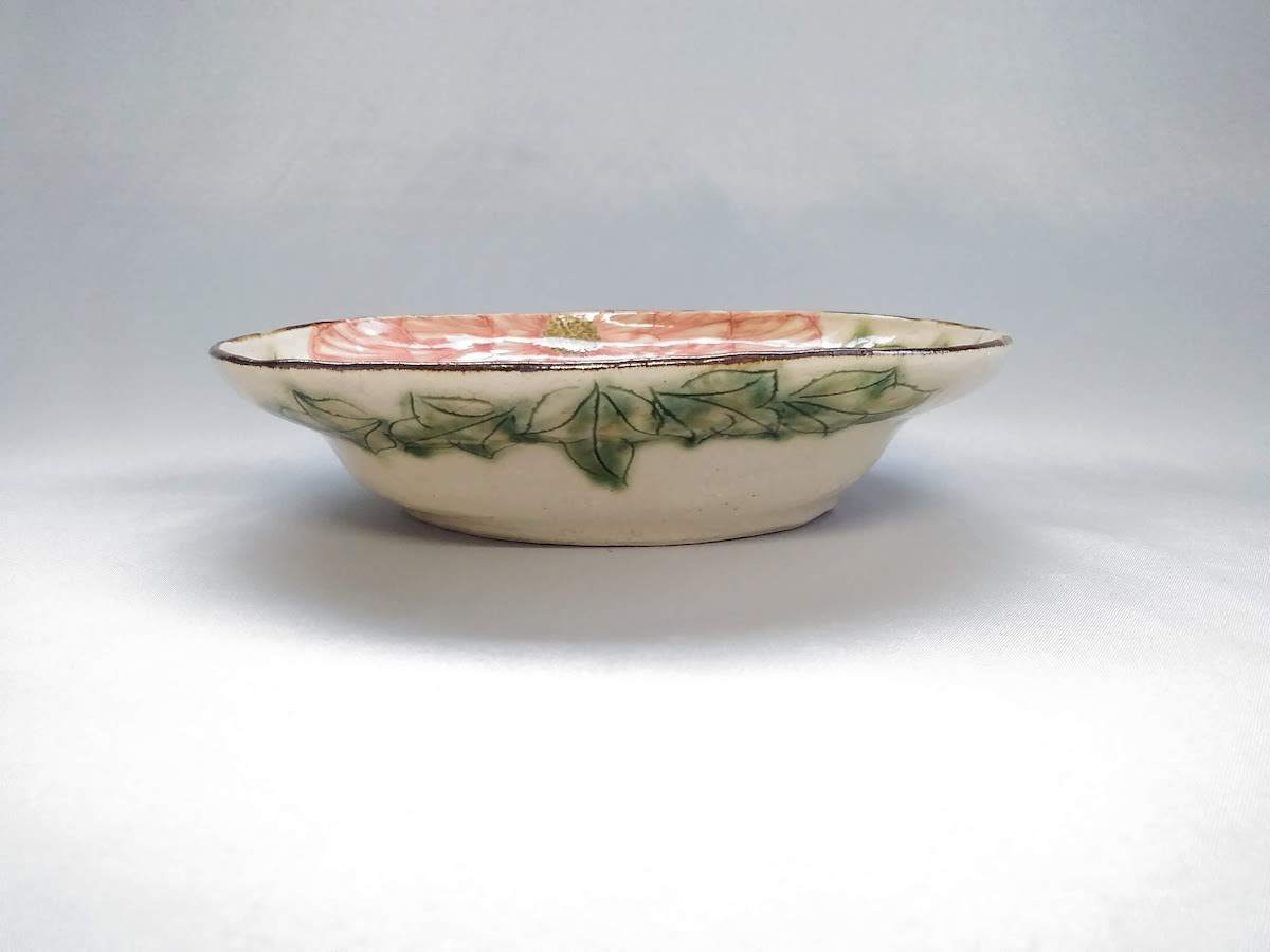 舞牡丹楕円リム鉢 赤【加藤芳平】