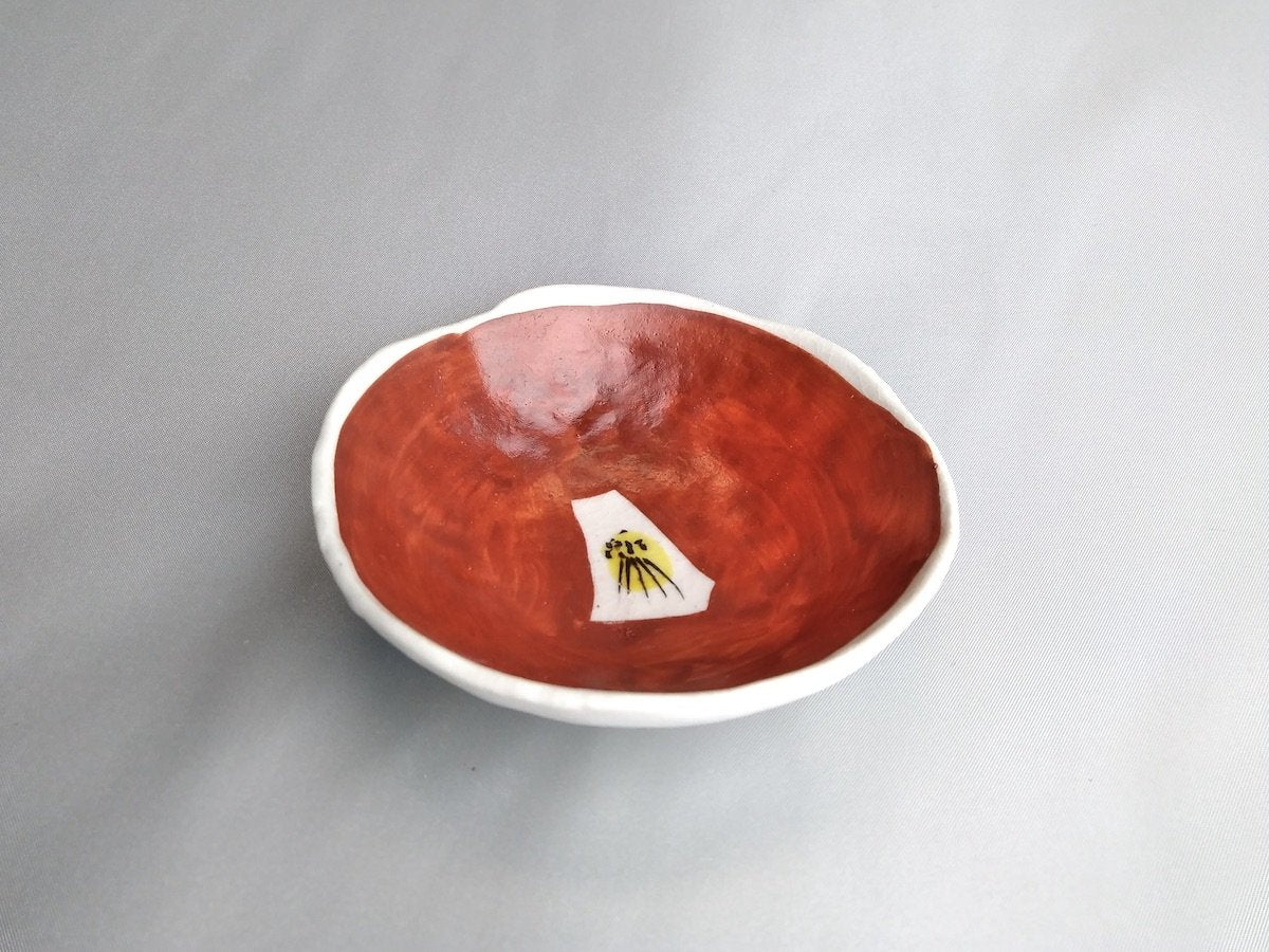 赤絵椿変形小付【日比野正明】