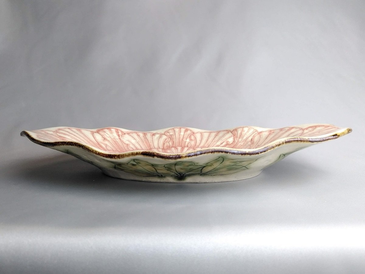 牡丹花舟形皿赤【加藤芳平】