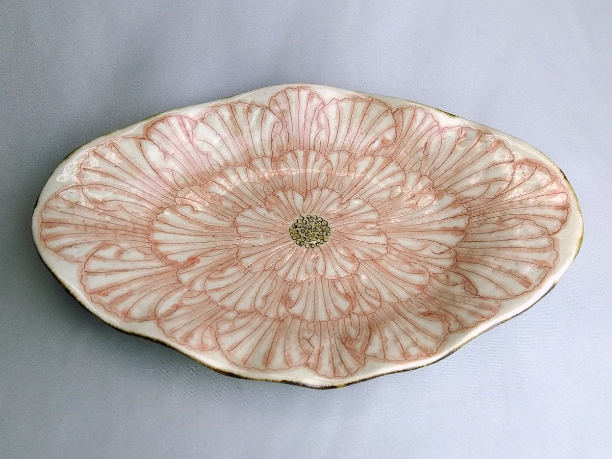 牡丹花舟形皿赤【加藤芳平】