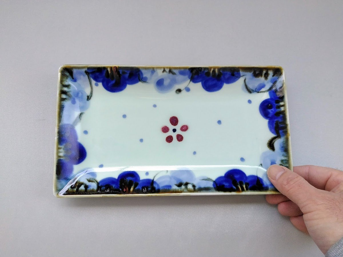 染付花詰焼皿【長十郎窯】