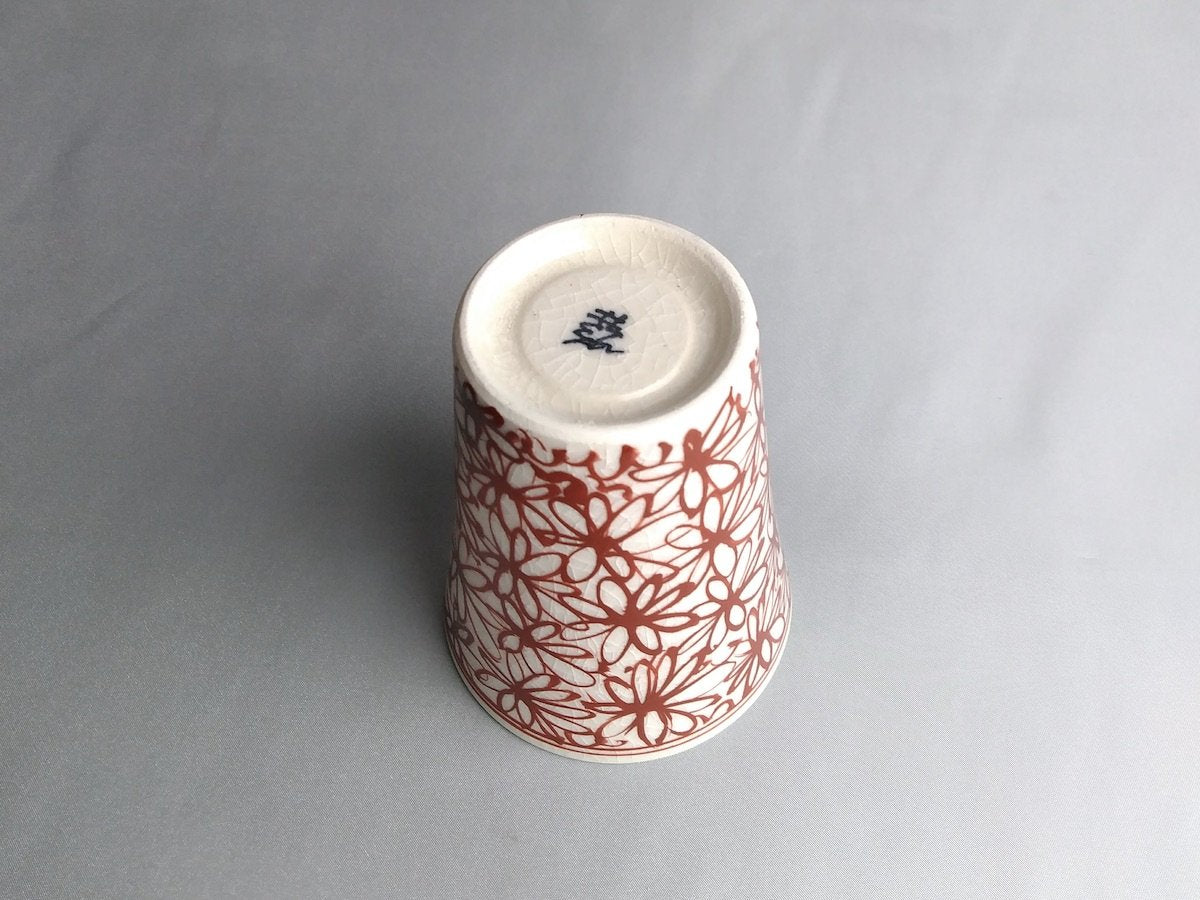 花詰フリーカップ赤【喜鶴製陶】