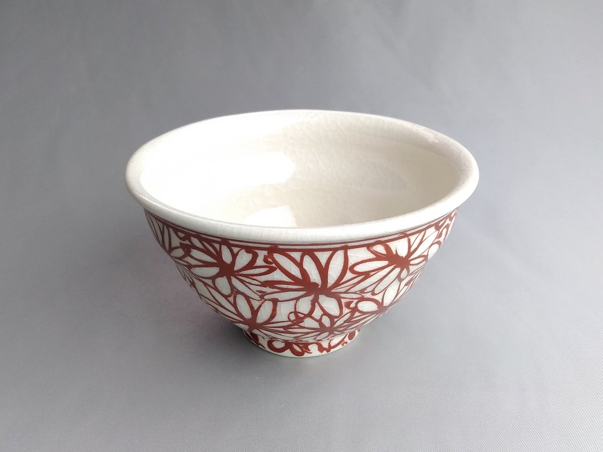 花詰飯碗赤【喜鶴製陶】