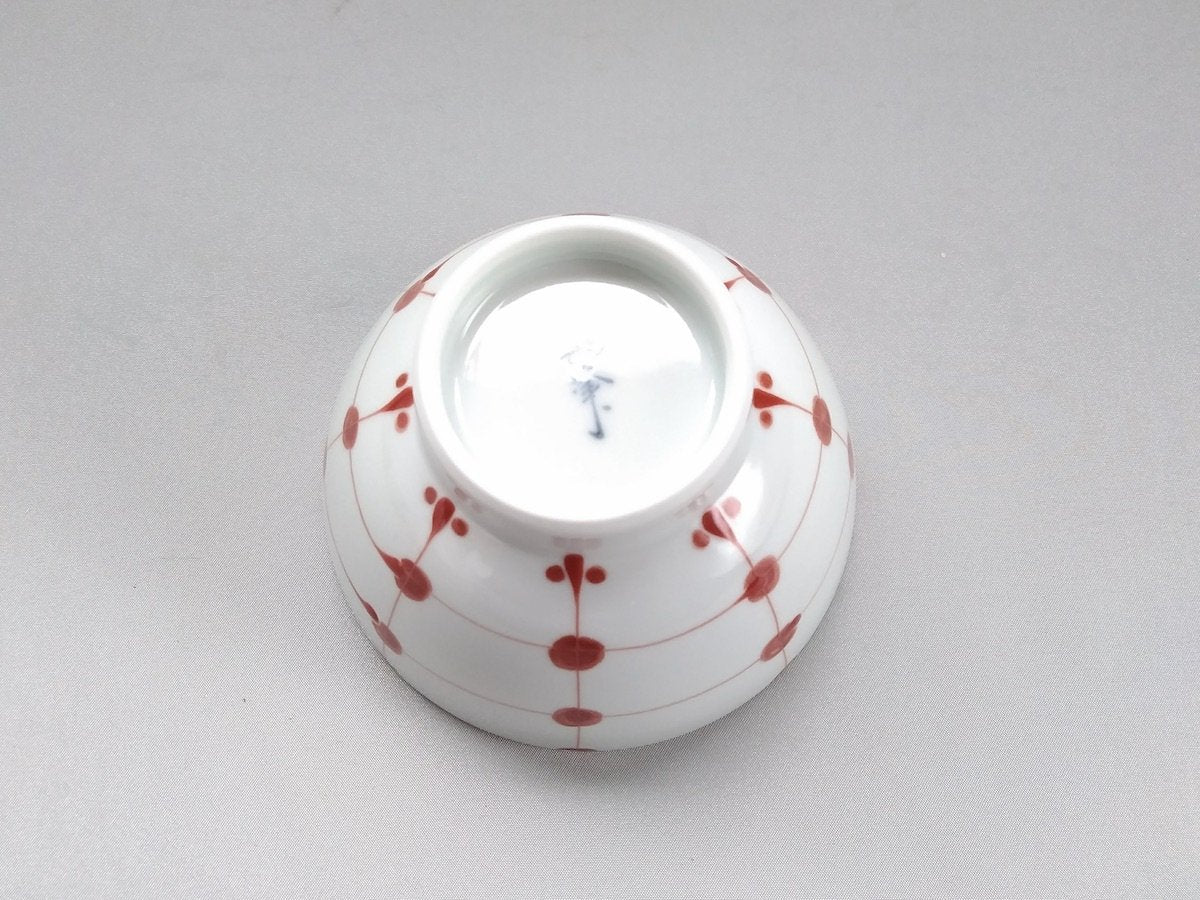 点格子飯碗赤【福峰窯】