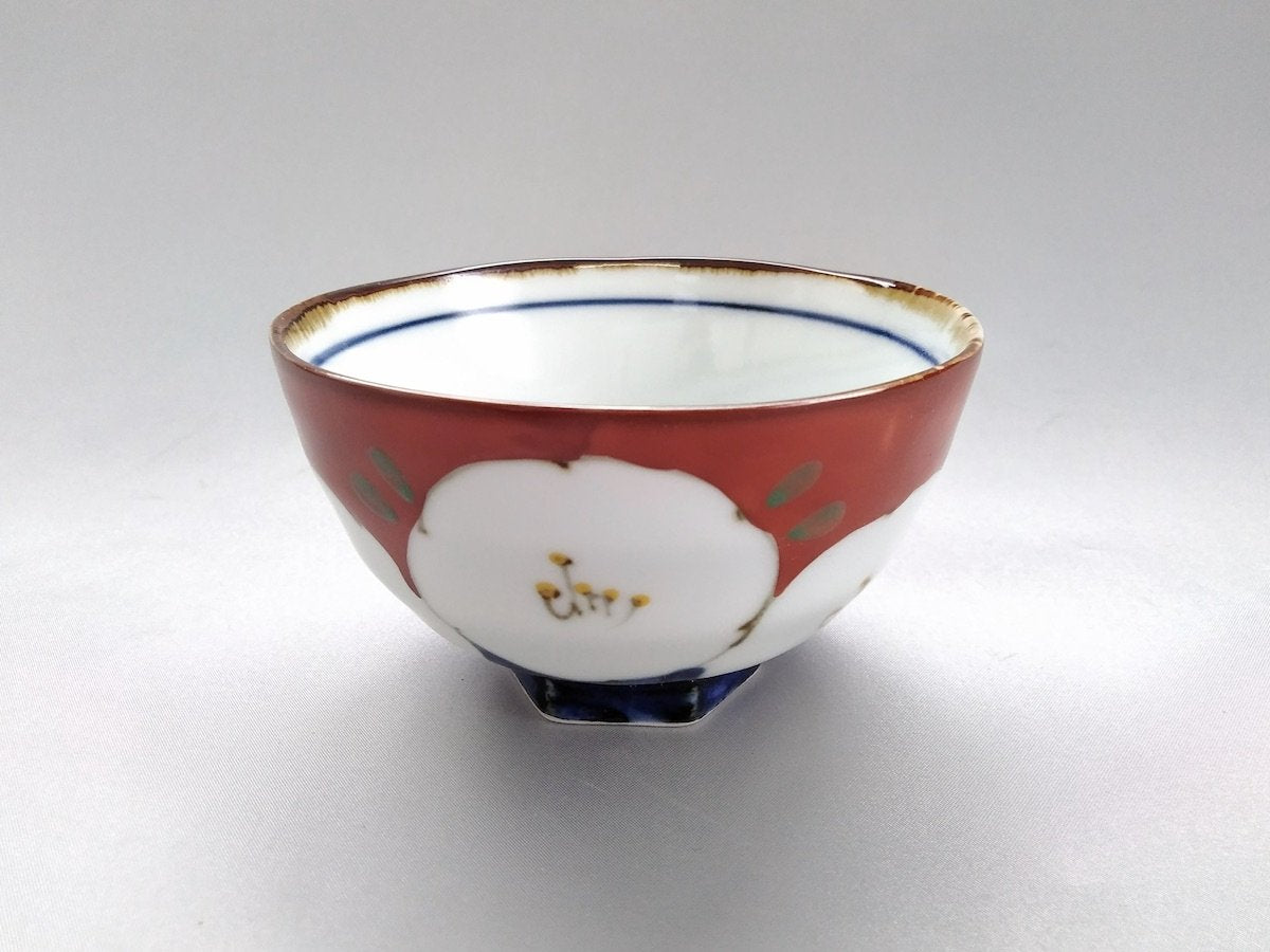 濃花六角高台飯碗赤【福峰窯】