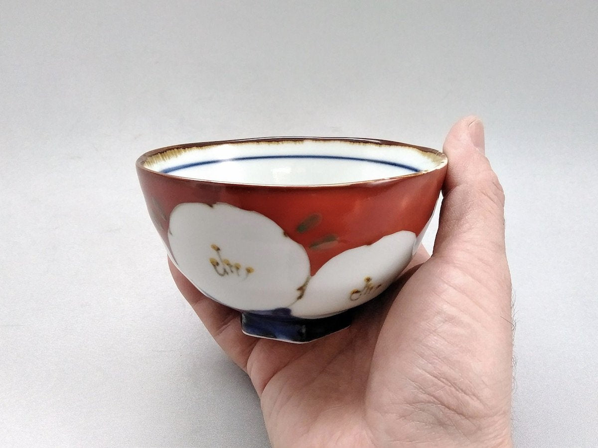 濃花六角高台飯碗赤【福峰窯】