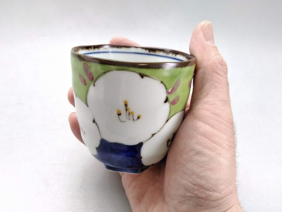 濃花六角高台湯呑緑【福峰窯】