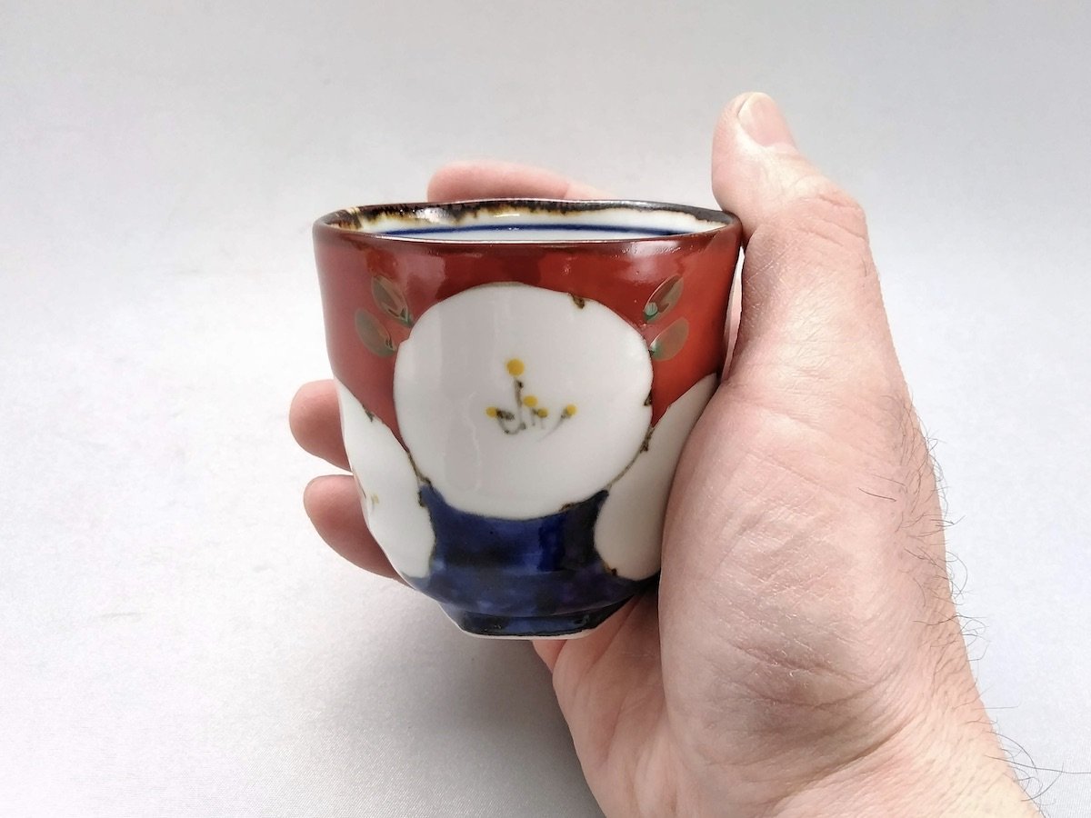 濃花六角高台湯呑赤【福峰窯】