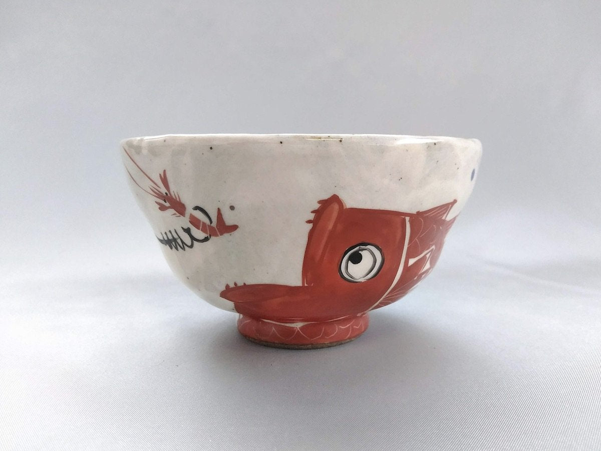 エビに鯛飯碗赤【陶工房楽】