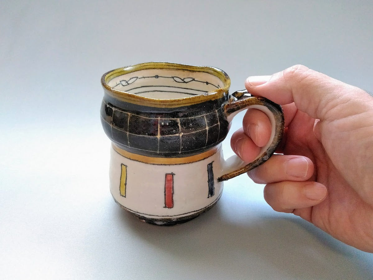 マグ 三色 掻き落とし格子【加藤淳】