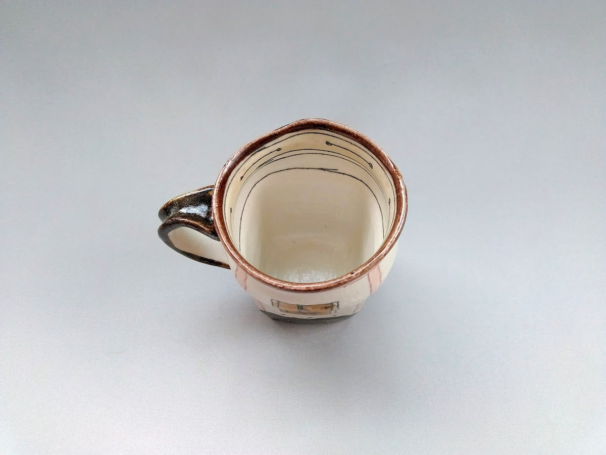 マグ 四角ピンク 花と鳥【加藤淳】