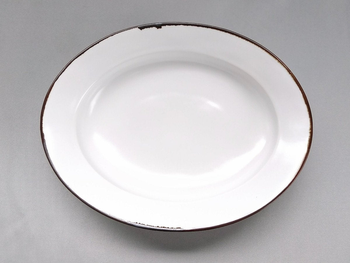 リム楕円皿渕サビ白マット【皓洋窯】