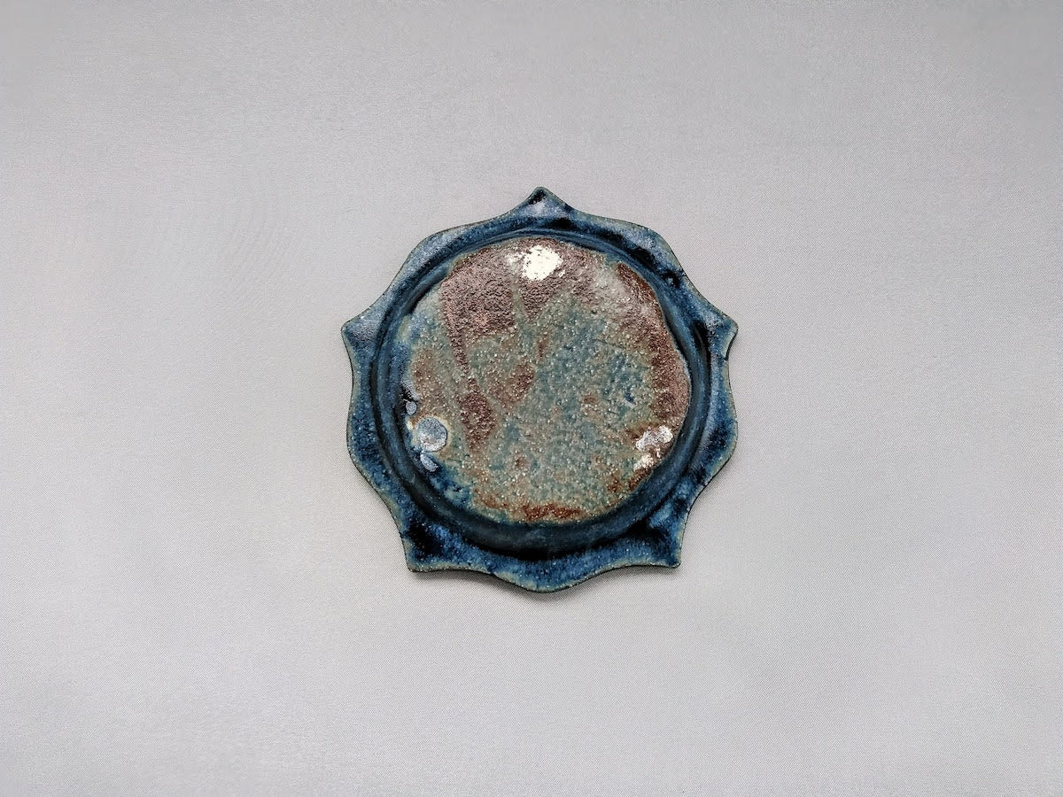 紺碧釉彫刻リムプレート豆皿【山本一仁】