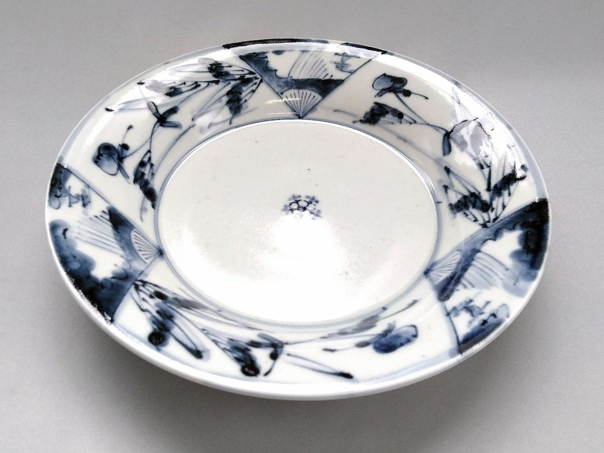 古染扇草紋7寸皿【陶房青】