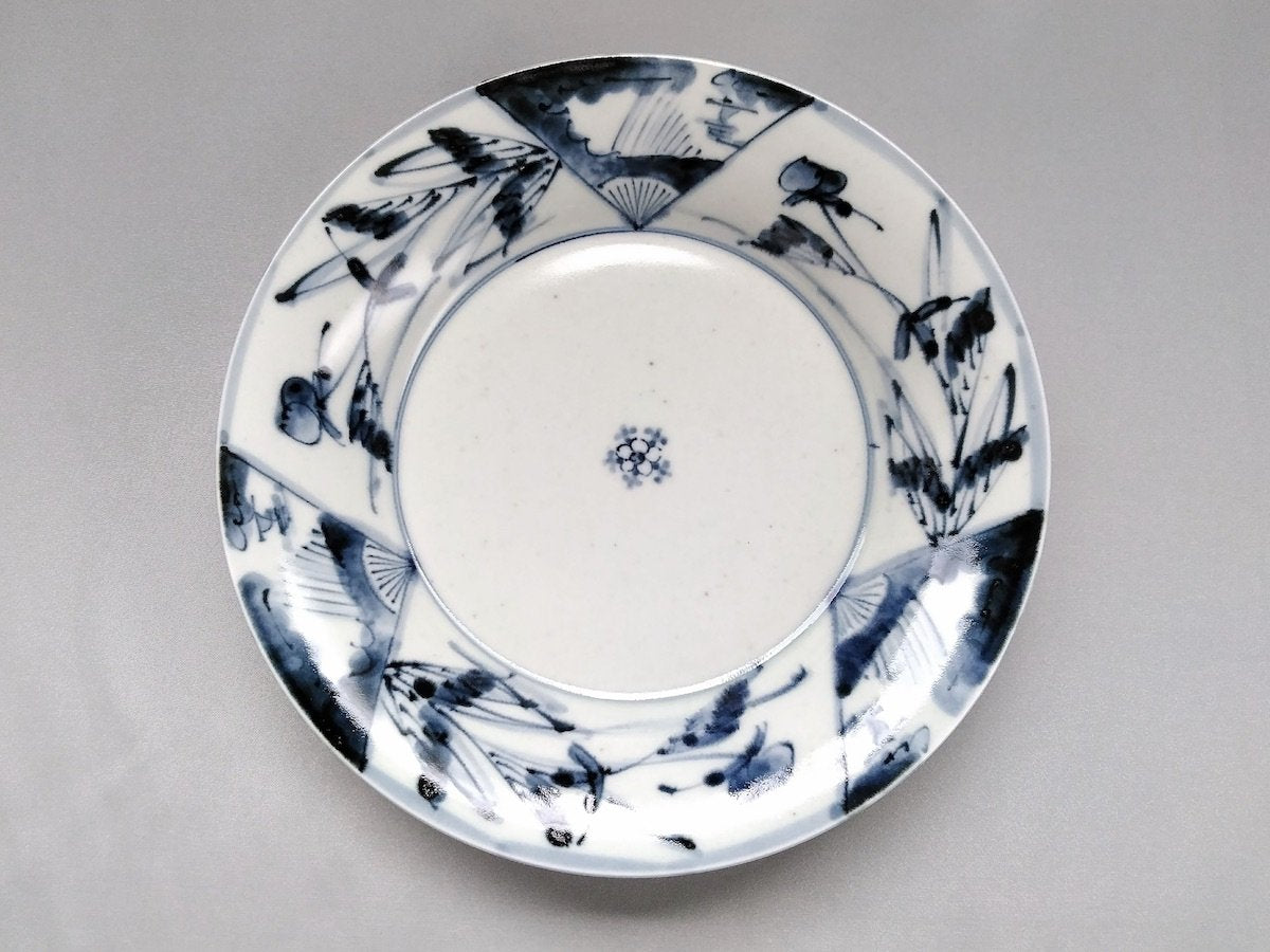 古染扇草紋7寸皿【陶房青】