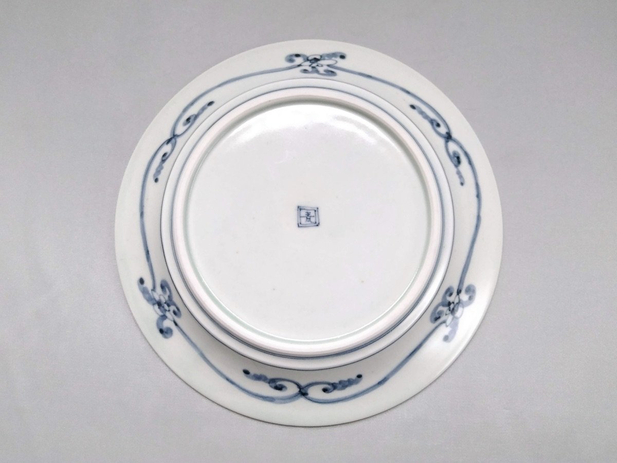 古染扇草紋7寸皿【陶房青】