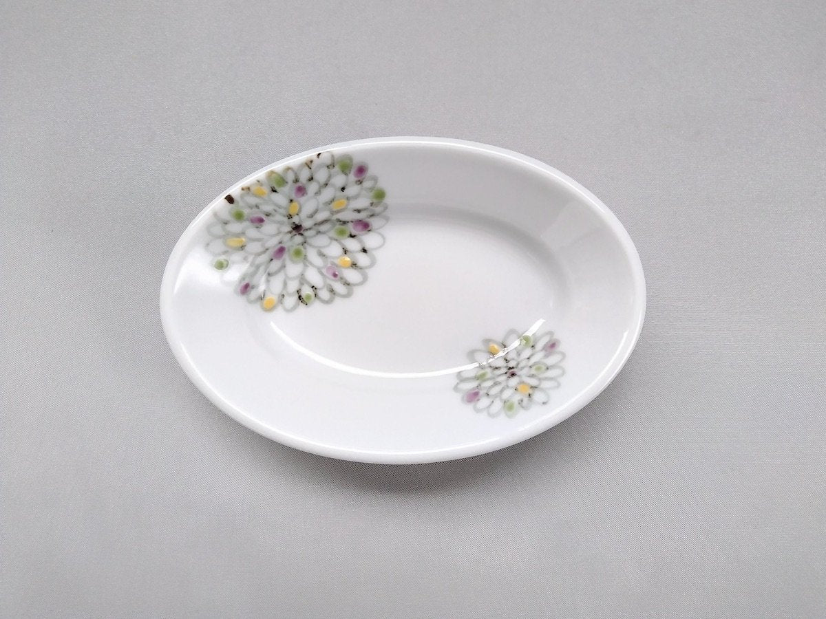 色絵菊楕円鉢小【徳七窯】