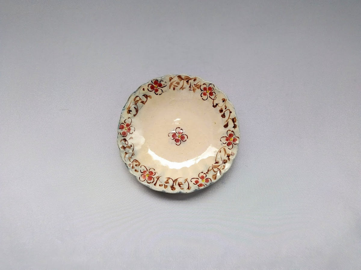 安南赤絵唐草4寸菊皿【日比野正明】