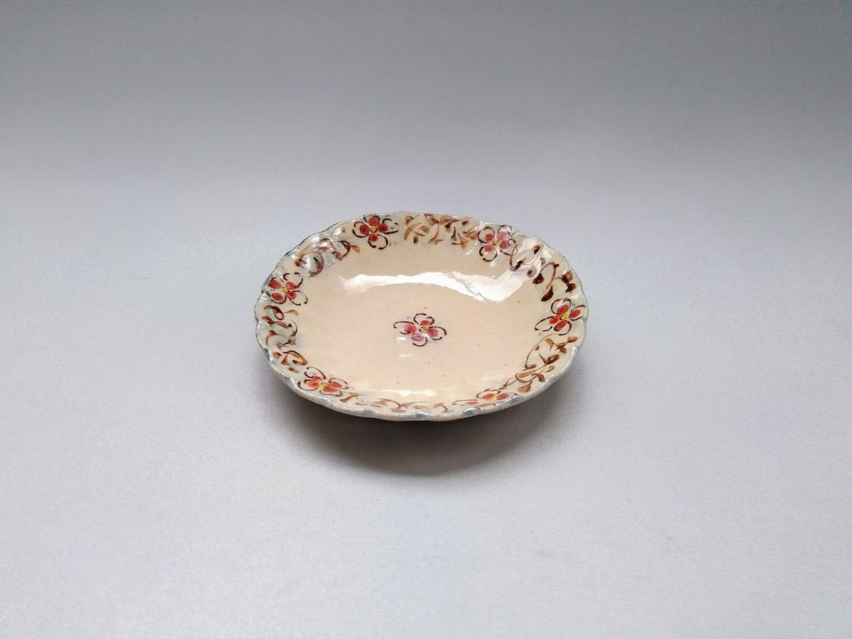 安南赤絵唐草4寸菊皿【日比野正明】