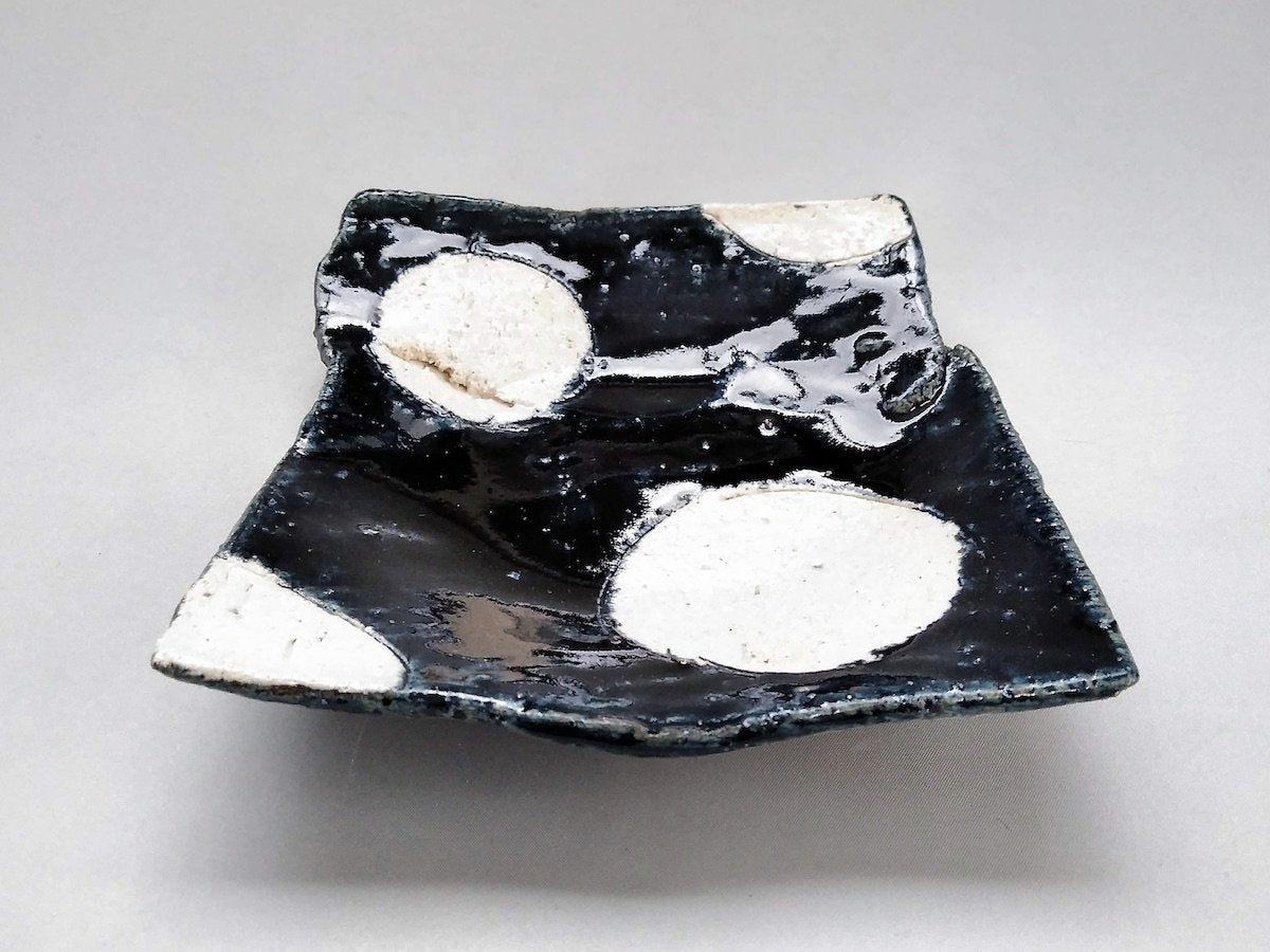 藍釉丸紋貼合角取皿【山本一仁】