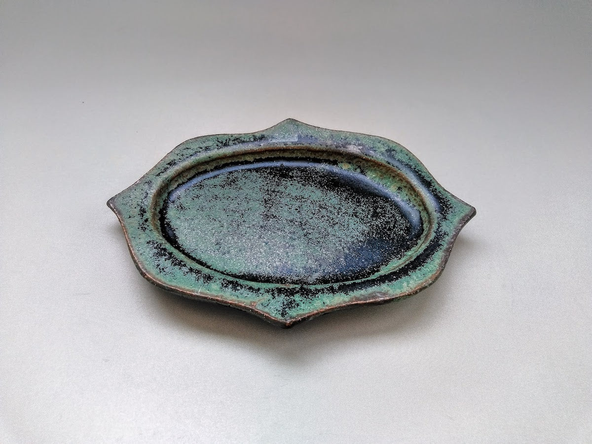 艶消織部彫刻楕円プレート 小【山本一仁】