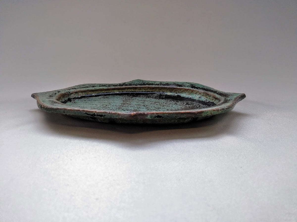艶消織部彫刻楕円プレート 小【山本一仁】