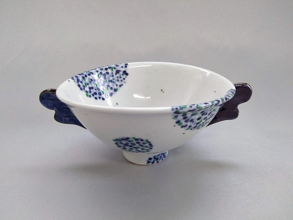 色絵点描4寸耳付碗【三宅英雅】