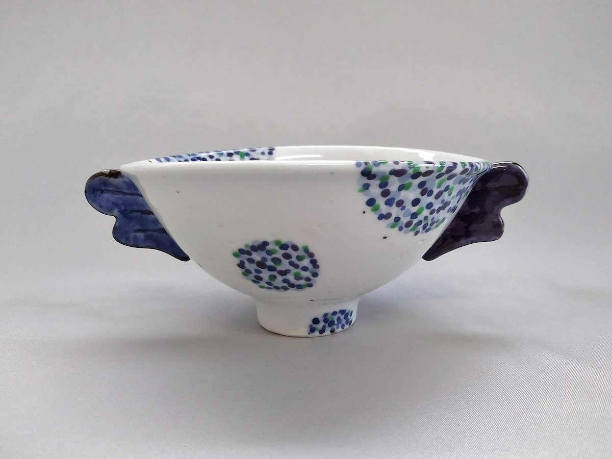 色絵点描4寸耳付碗【三宅英雅】